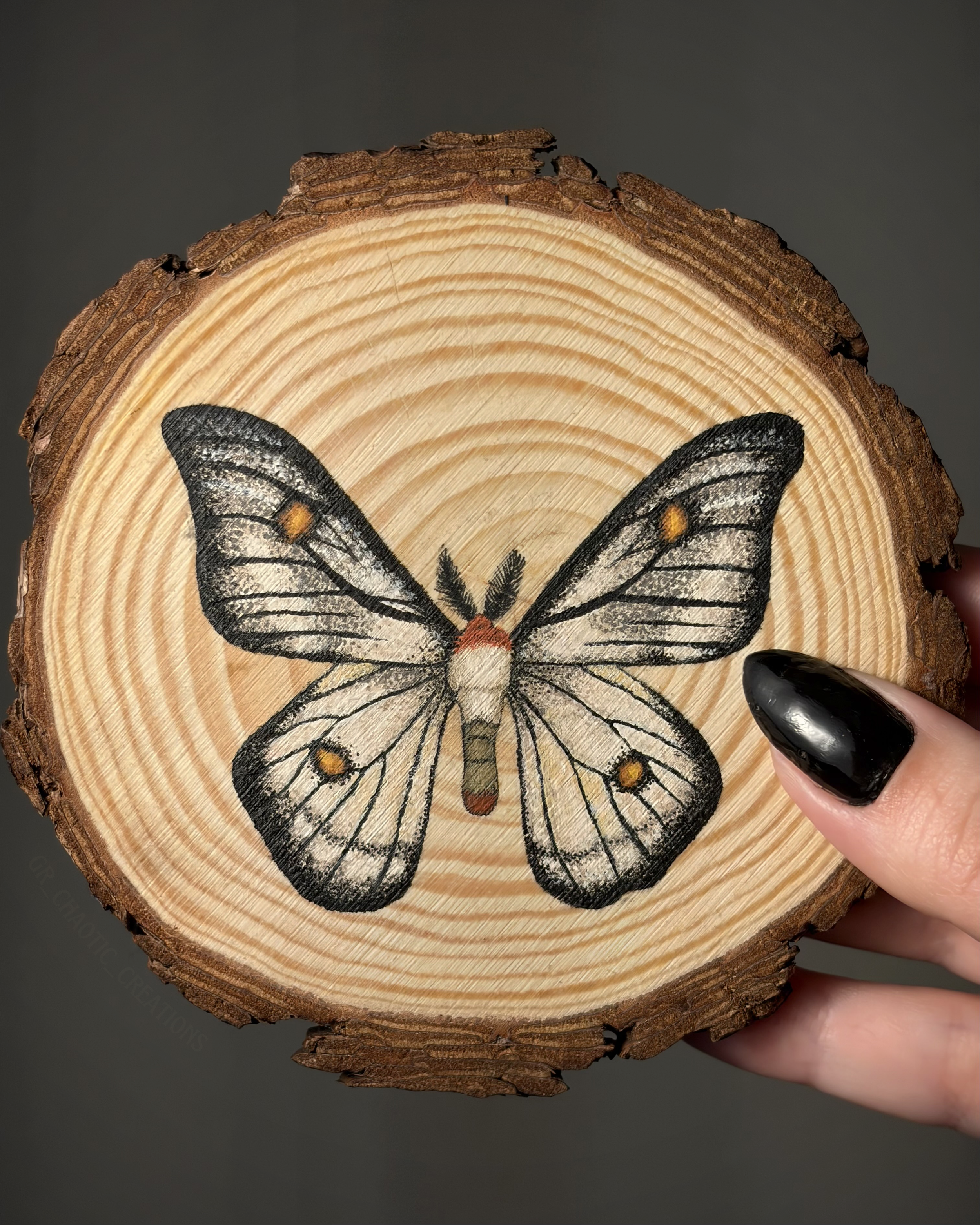 Ghostly Silkmoth Mini Painting on Wood