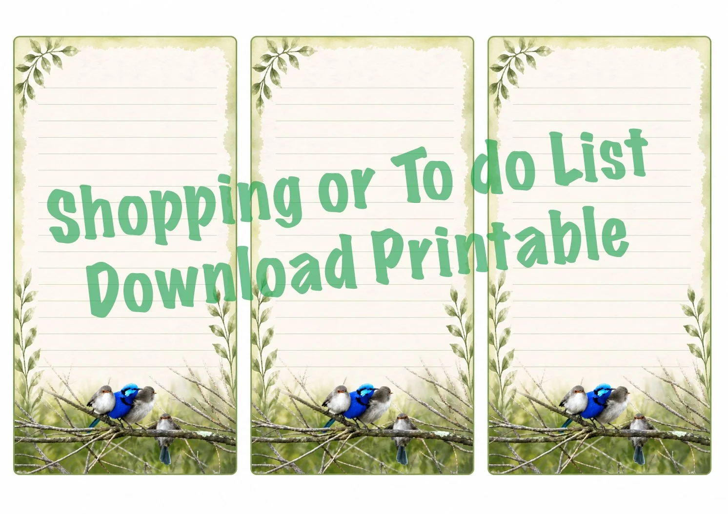 Blue Wren 003 shopping/ to do list download printables