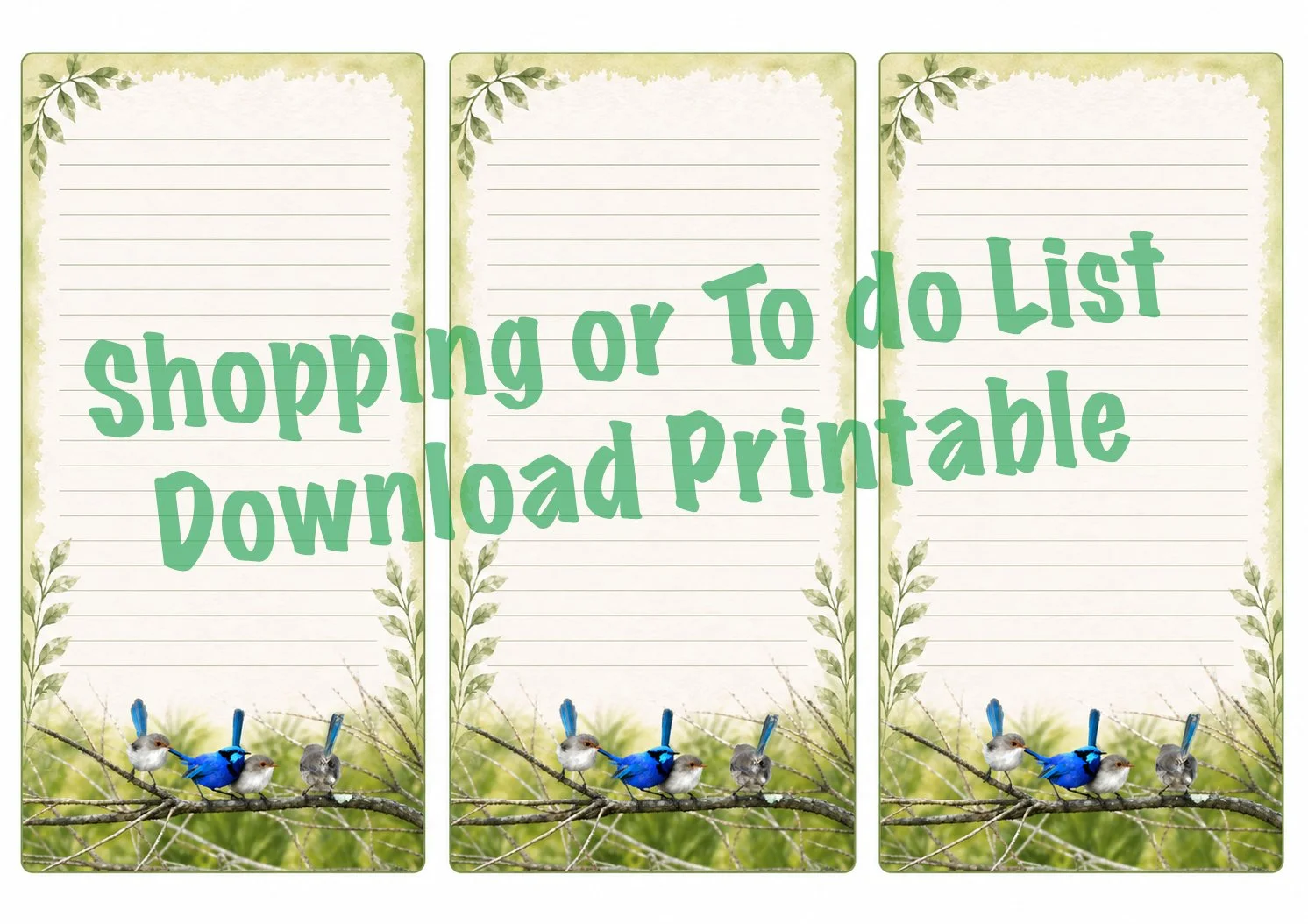 Blue Wren 004 shopping/ to do list download printables