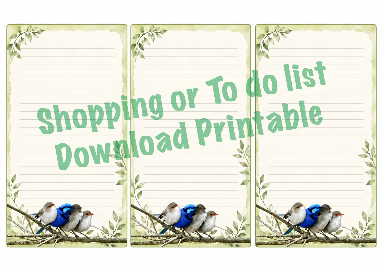 Blue Wren 001 shopping/ to do list download printables