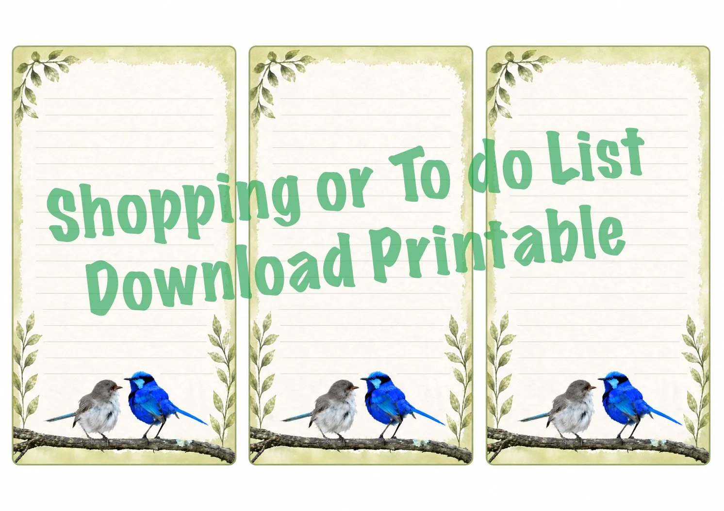 Blue Wren 002 shopping/ to do list download printables