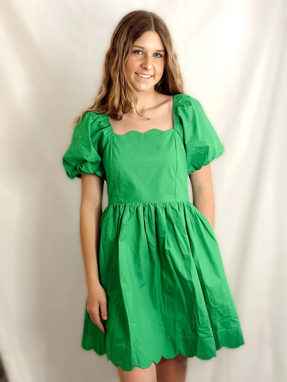 Kelly Green Scalloped Dress — Mack's Boutique