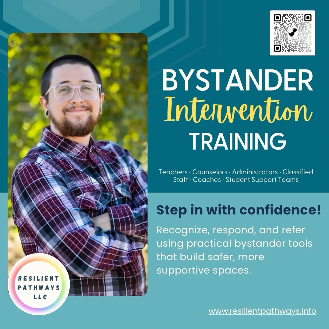 Step in with confidence. 💬✨

Our Bystander Intervention Training equips educators, counselors, administrators, classified staff, coaches, and student support teams with practical tools to recognize, respond, and refer when it matters most.

Through 