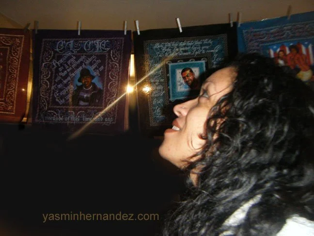 Yasmin Hernandez with the Outlaw Clothesline installation, 2014, New York City.
