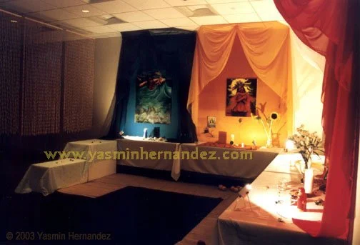 “Goddesses” 2003. Yasmin Hernandez. Installation at the 4th Encuentro, Hemispheric Institute of Performance and Politics. Kimmel Center, New York York University. New York, NY. This installation is a tribute to the divine feminine and to mothers. It