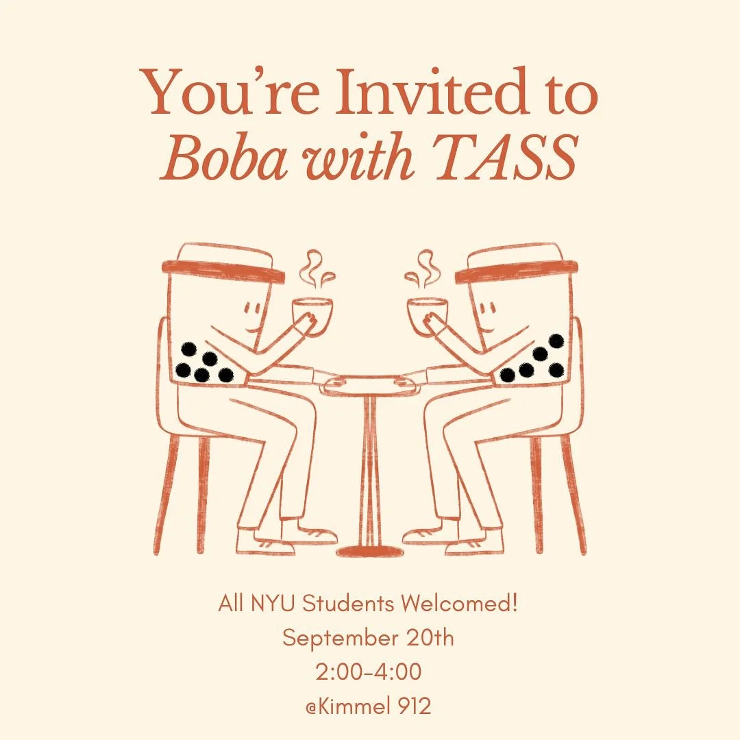 It&rsquo;s time for our first event of the year!!🥳

Your next boba is on us! Come join us Friday, Sept 20th from 2:00-4:00 at Kimmel Rm 912 to chat with our members, grab some free boba, and meet new friends!!

For those who are interested in applyi