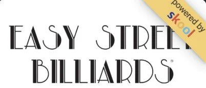 Sign reading 'Easy Street Billiards' with a small label in the top right corner that says 'powered by SKOL'.