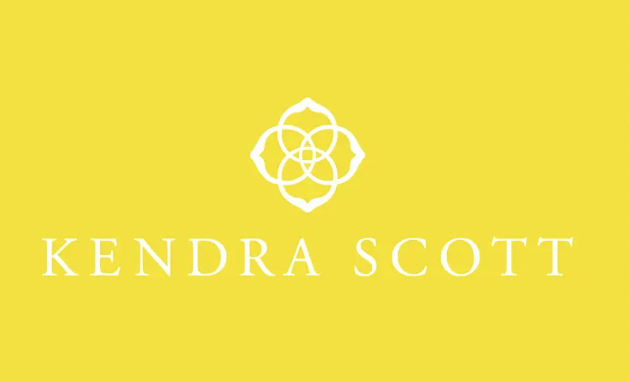 Yellow background with a white geometric logo and the text 'KENDRA SCOTT'.