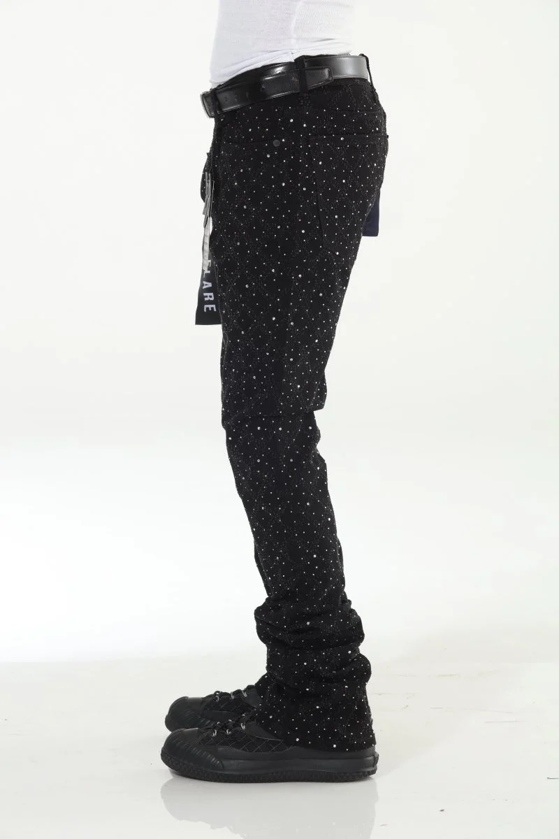 Black/Silver Rhinestone Stacked Flare Jeans — STYLO LOS ANGELES