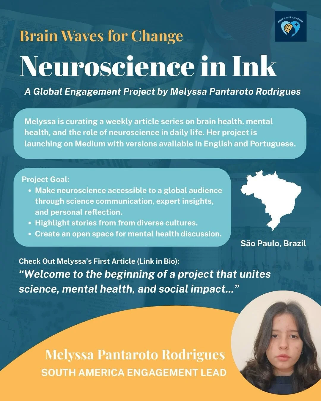 Making neuroscience global, personal, and accessible. 🌍🧠
Follow along as Melyssa Pantaroto Rodrigues shares weekly stories on brain health, culture, and mental well-being- now on Medium in English & Portuguese. Link in bio!
.
.
.
.
.
#brainhea