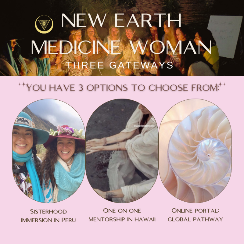 Three program options for New Earth Medicine Woman: Connect, Heal, Transform.