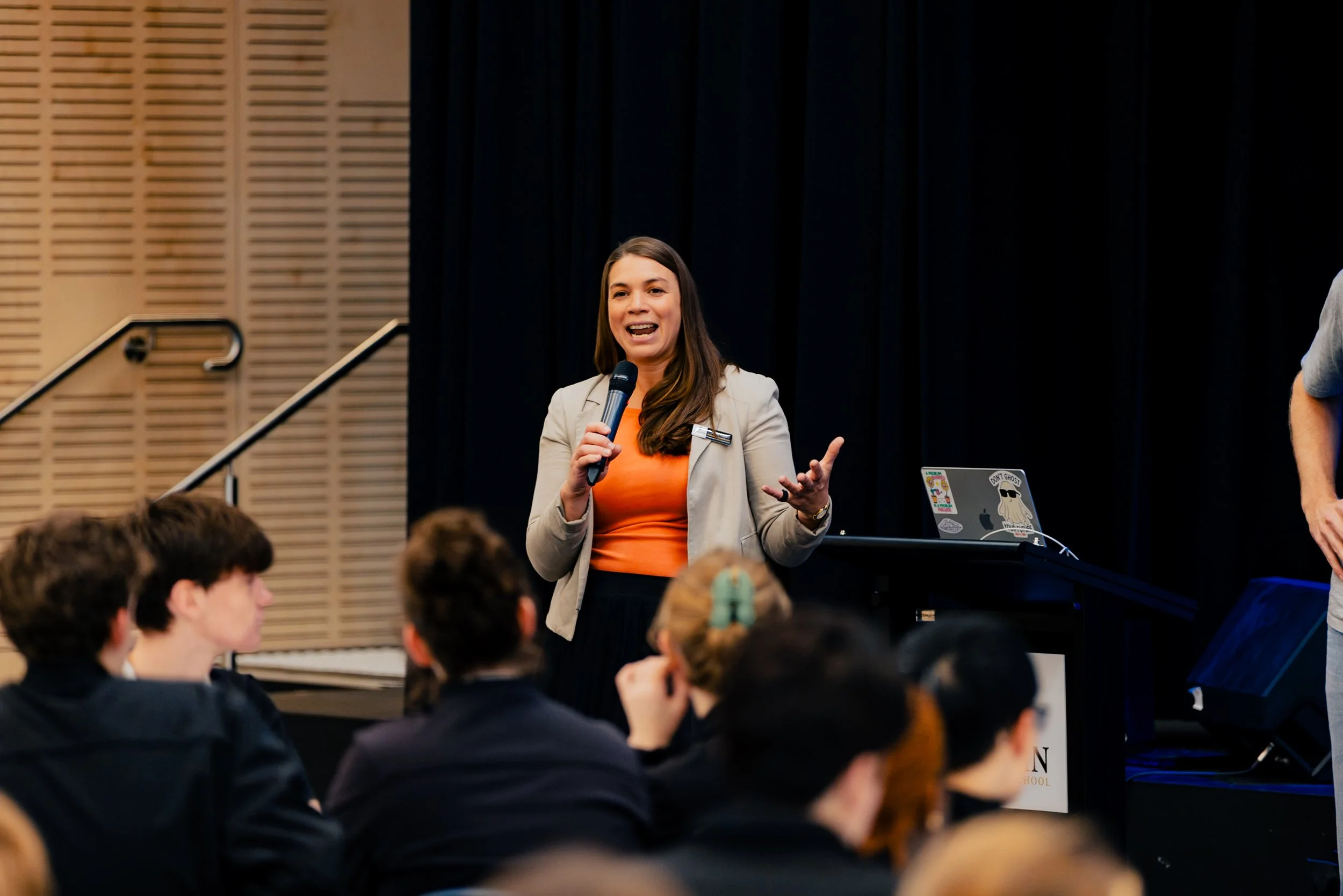 Alison Wright speak about careers to students