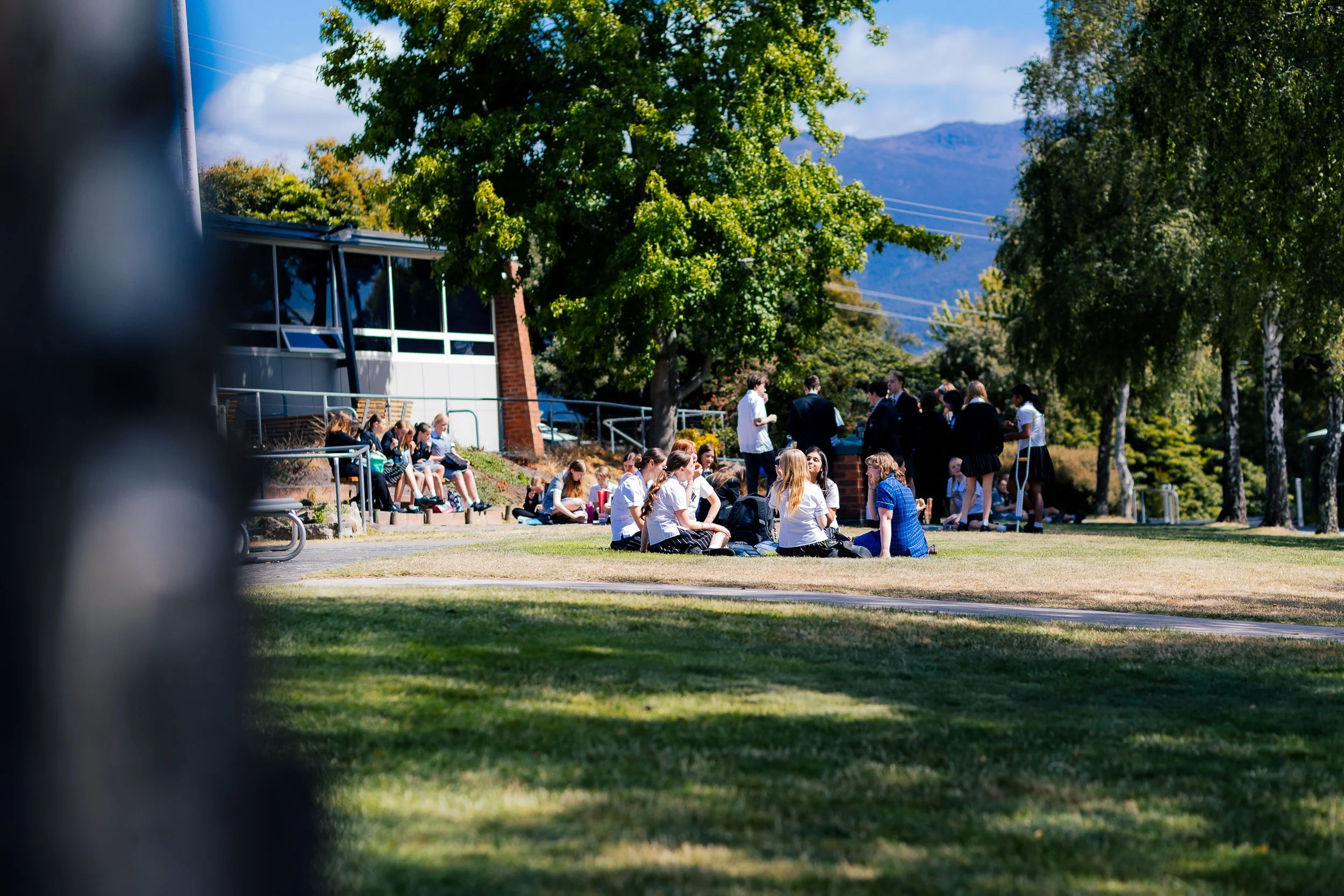 Students talking before class begins at Calvin Christian School, Kingston, Hobart, Tasmania.
