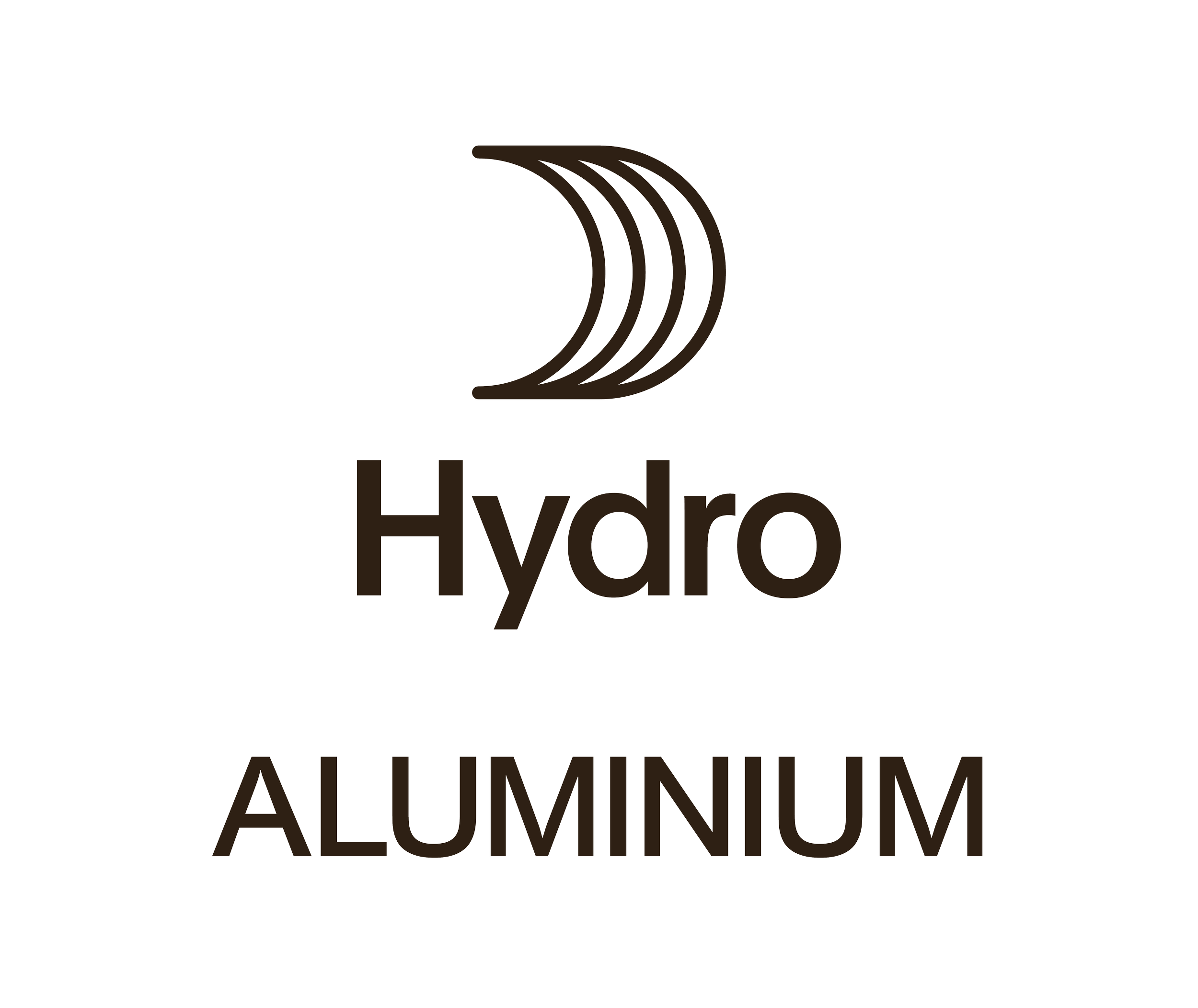 Logo av Hydrø Aluminium med en bølgende linje og teksten "Hydrø" og "ALUMINIUM".
