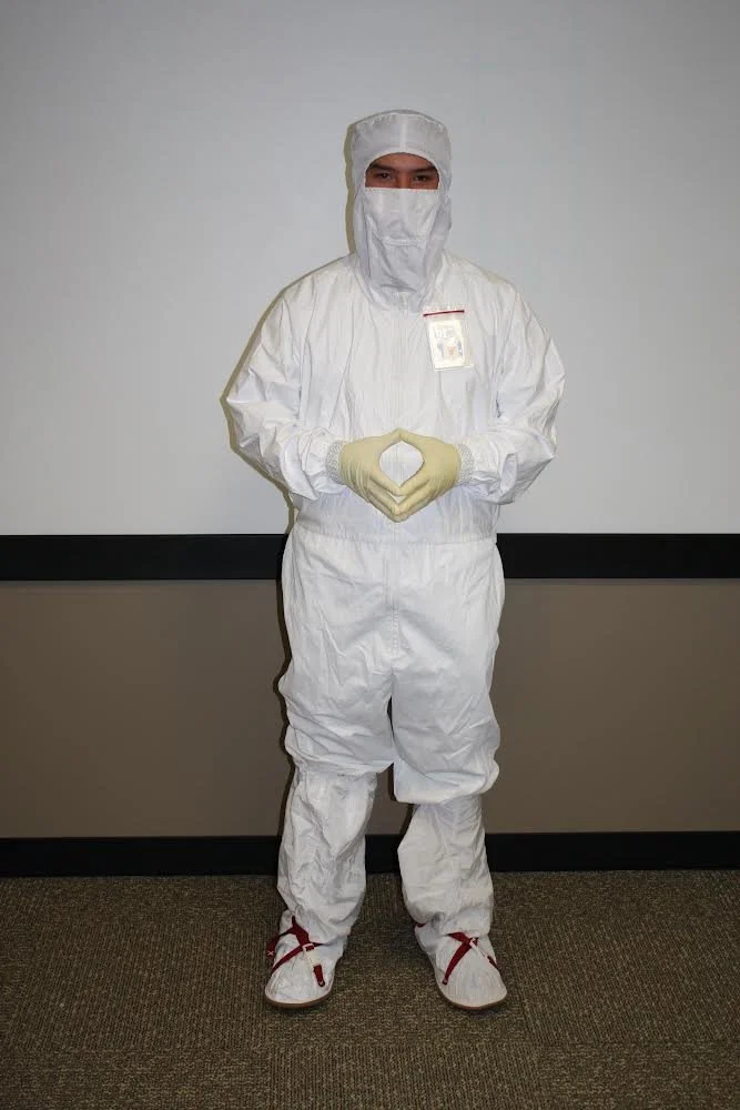  In the bunny suit ready to go in the clean room 