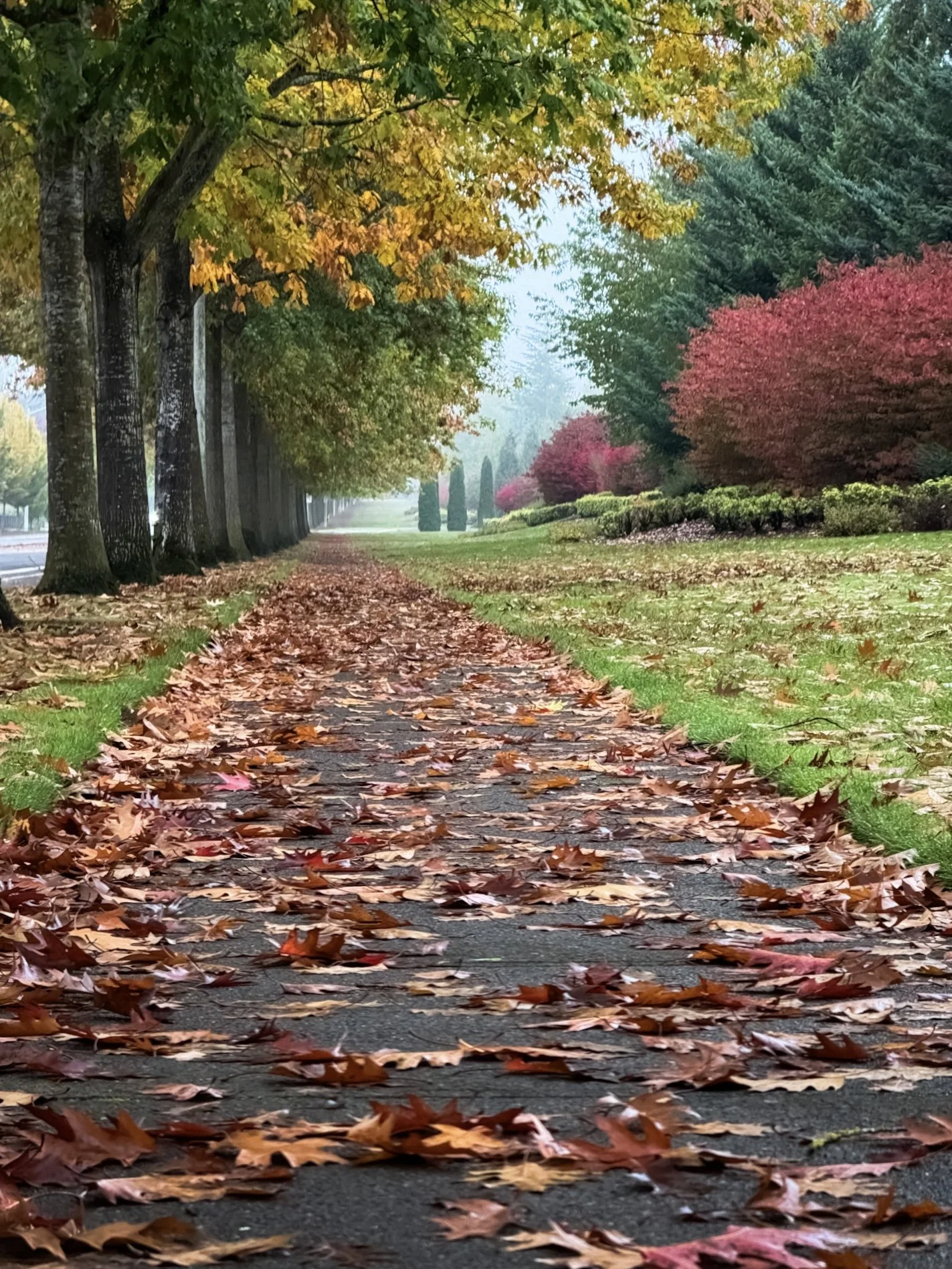  A colorful sidewalk in fall 