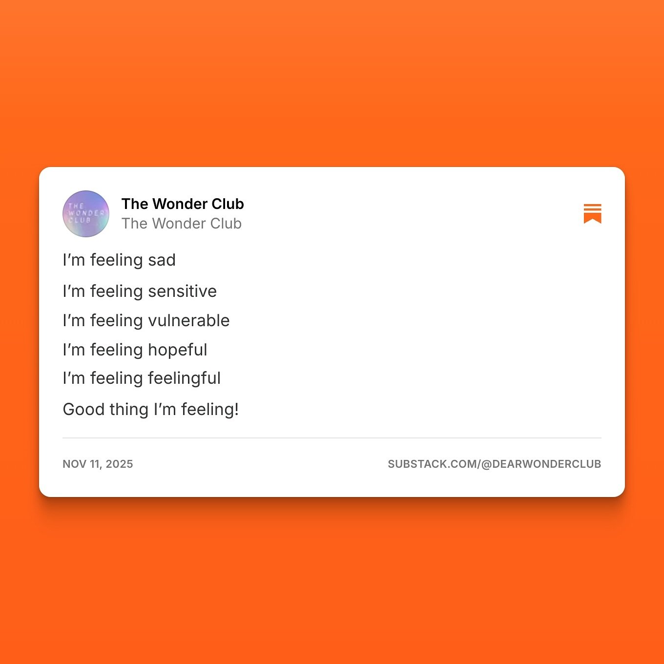 TWC 018 | Guess Who&rsquo;s Back
Hola, it&rsquo;s me again 🦄

11.11 got me writing again. You can find the new episode on your inbox. 

I wish you a feelingful day too.

-G