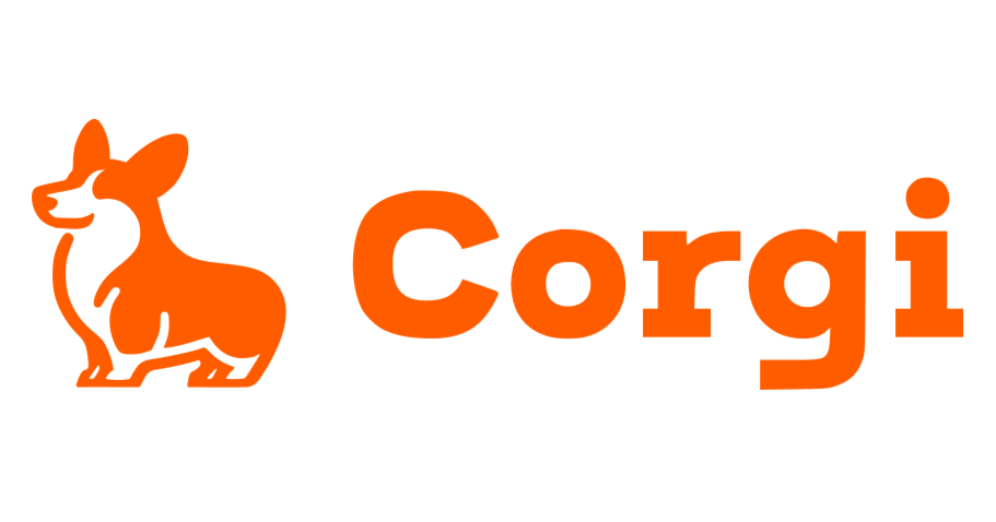 Animated image of an orange corgi dog with "Corgi" written in orange to the right. AI-native insurance company.