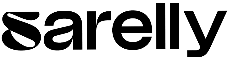"Sarelly" logo written in black, with a stylized "S". Beauty, cosmetics, makeup.
