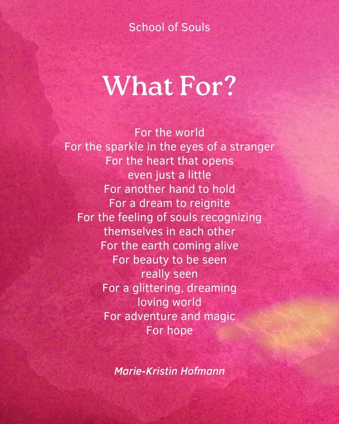 For this world. A (spiritual) poem about the why. Why we are living, breathing. Why it&rsquo;s worth fighting for love and justice and why why why we cannot stop, will not stop until we recognize ourselves in every stranger. Who was never really a st