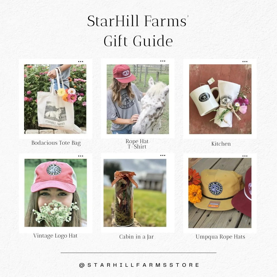 Our holiday gift guide is officially here! Shop StarHill Farms favorites 🎁✨

Warning: these gifts may inspire spontaneous road trips to the countryside 🚗🌻

#holidaygiftguide #holidaygifting #holidaygift