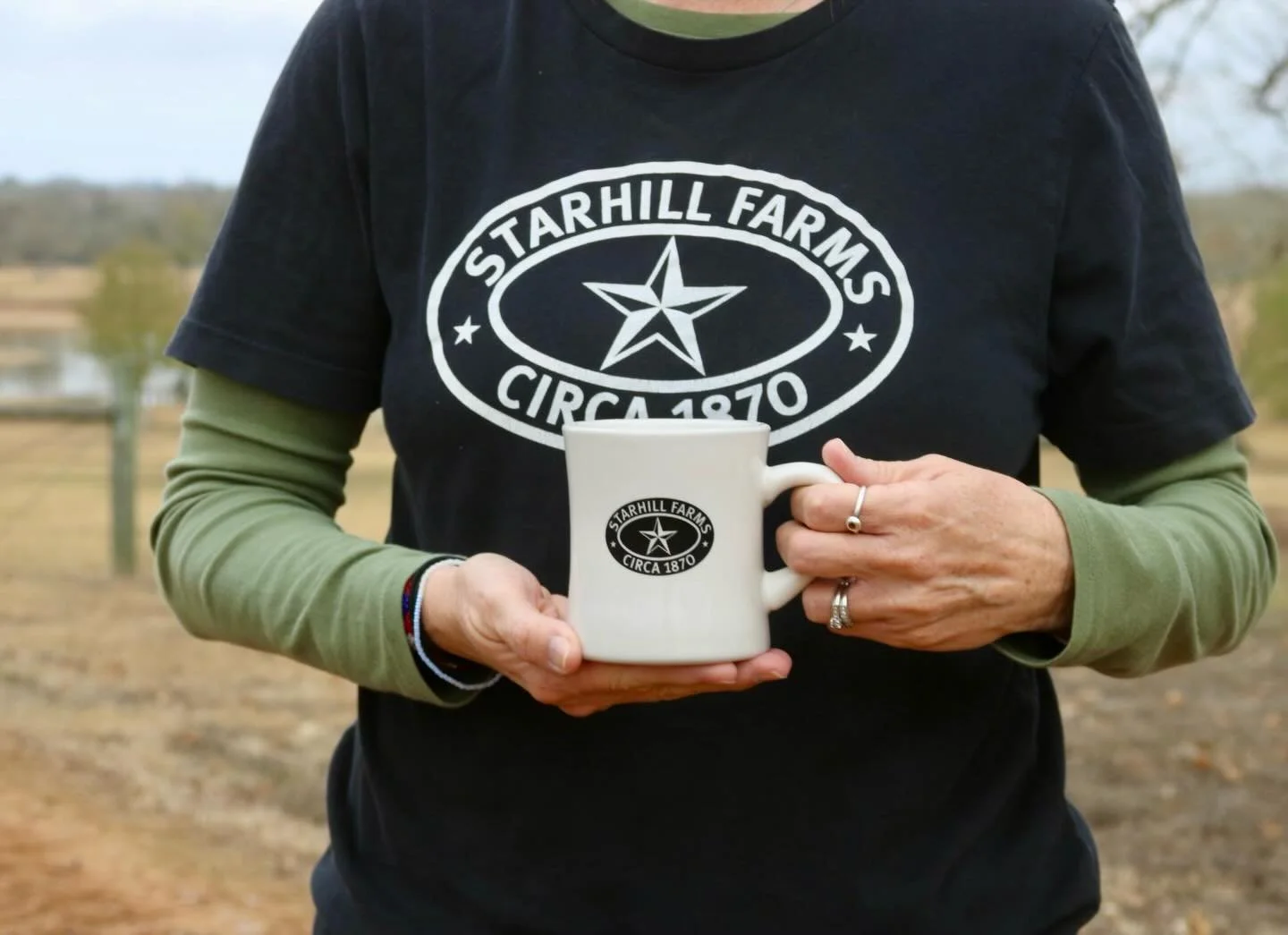 Be peaceful ☕️ 
 
Nothing brings more peace than a nice cup of coffee in a Starhill farms mug! To even add in more, you can also wear a Starhill farms shirt! Visit our shop to see for yourself! #starhill #starhillfarms #merch #newulm