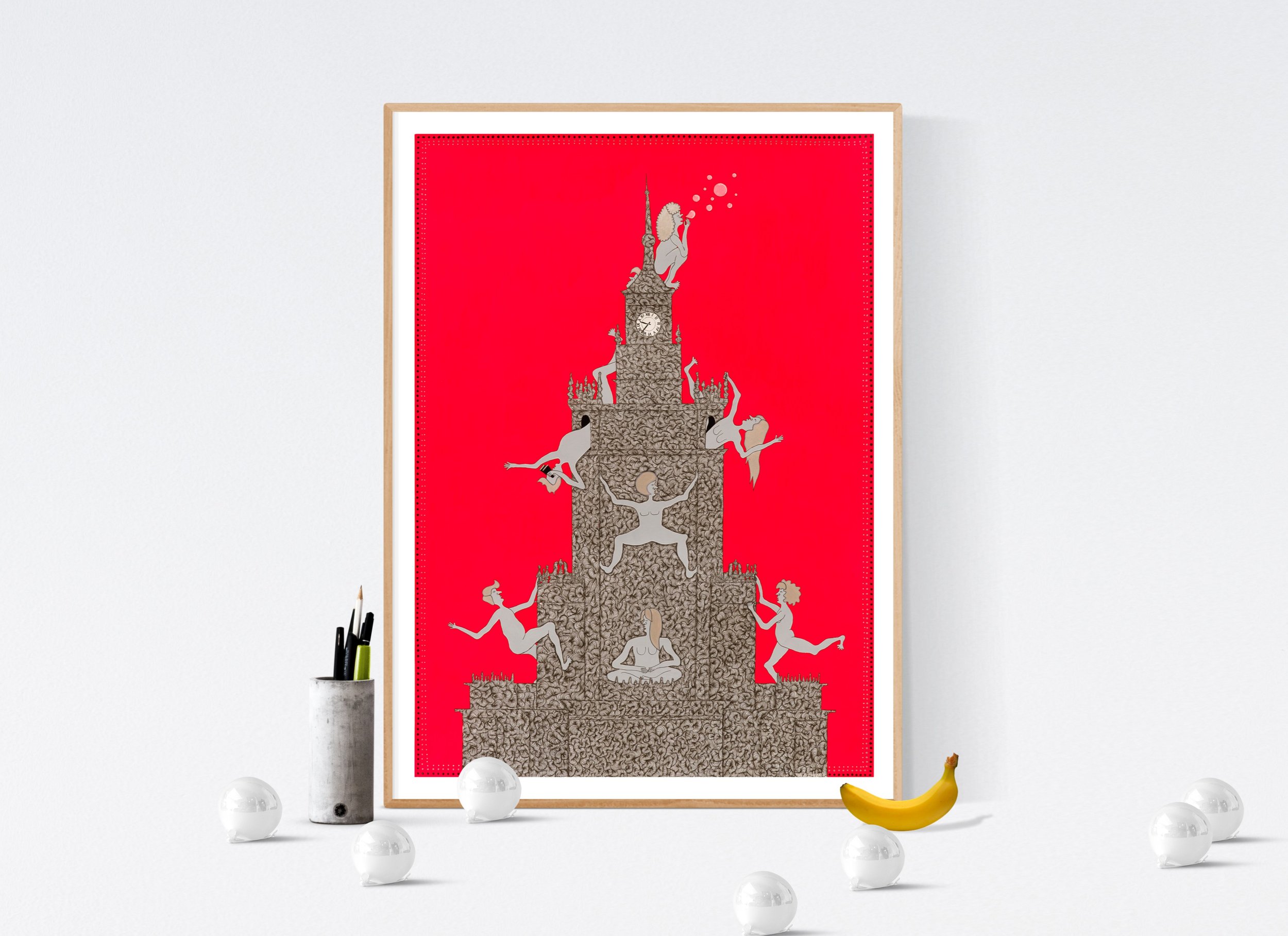 Warsaw Weirdos, 2024 Mix Media: acrylic gouache + liners + glitter on paper 50 x 70 cm