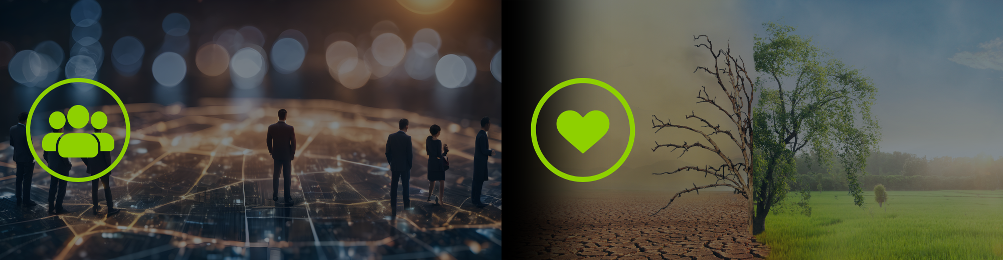 Homepage panels highlighting Green Sustainability media partnerships and positive change initiatives, with calls to find out more about events, communities and environmental impact.