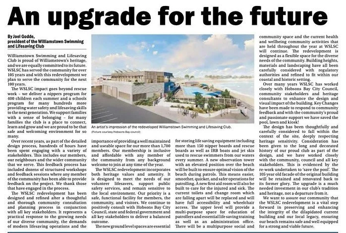WSLSC President Joel Godde has had his article on the club redevelopment published in this week&rsquo;s Star Weekly. Take a read to learn about the design functionality required for an essential service like a life saving club, and how these present 