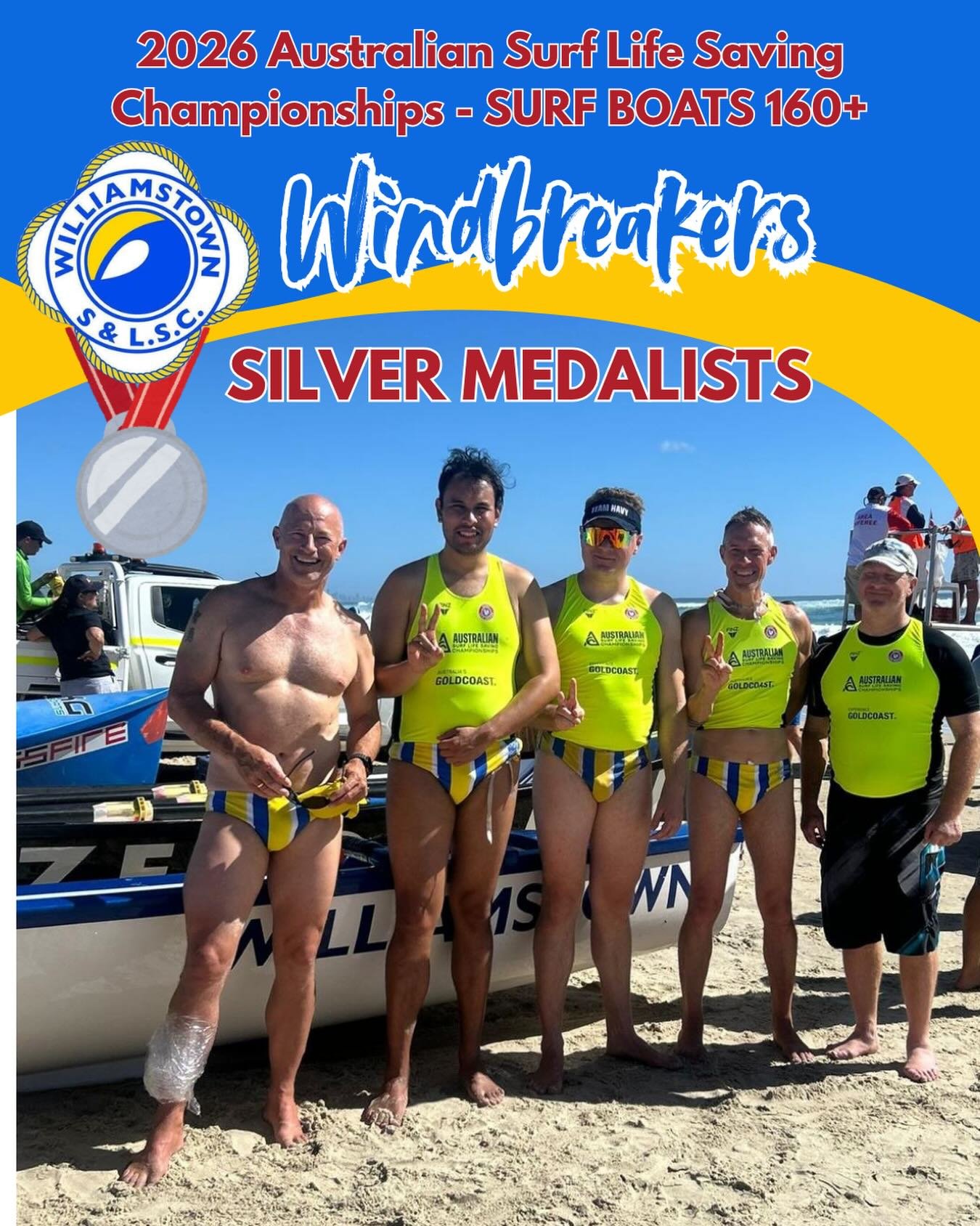 Huge congratulations to the Williamstown Windbreakers on an incredible silver medal performance this morning at the 2026 Australian Surf Life Saving Surf Boat Championships in Queensland! 🥈🌊

Our club couldn&rsquo;t be prouder of the dedication, te