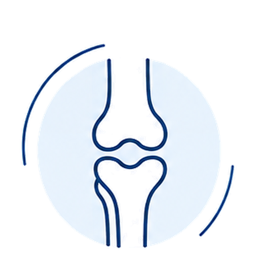 Illustrazione stilizzata dell'articolazione del ginocchio per dolore articolare, traumi e limitazioni del movimento