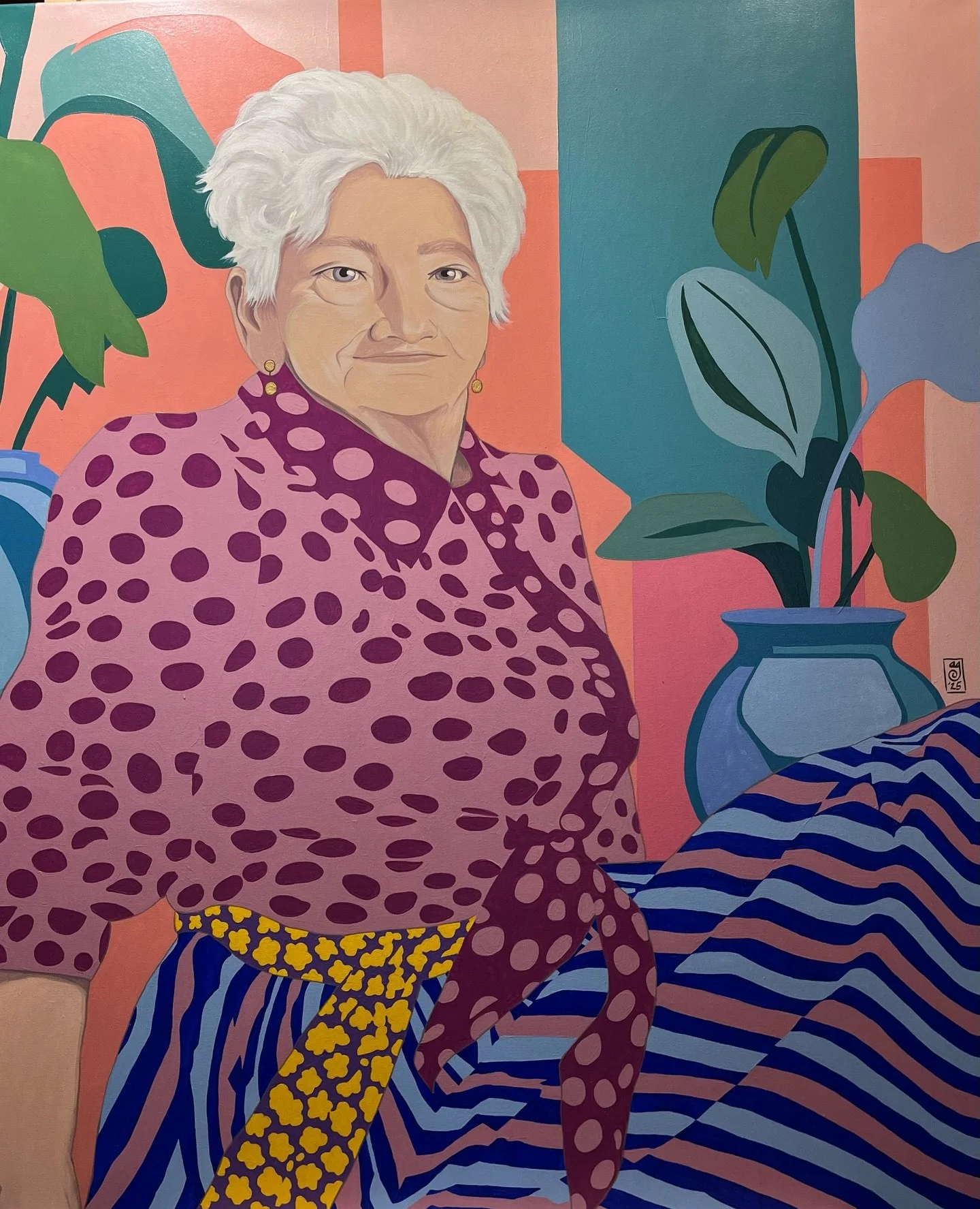 A beautiful commission honoring a grandmother who was profoundly loved. I am always inspired by women who carry such a strength and gentleness at the same time, and painting her was a touching experience. I just had to smile at her every time I was i