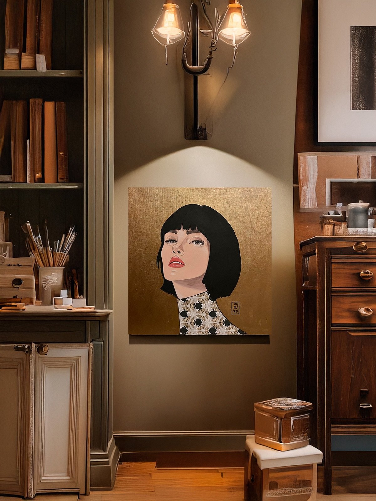 &ldquo;La Flaca&rdquo;. From my wiener series. 50x50. Available in my studio. #goldenwoman #wienerstudio #wienerin #flaca #artistinvienna