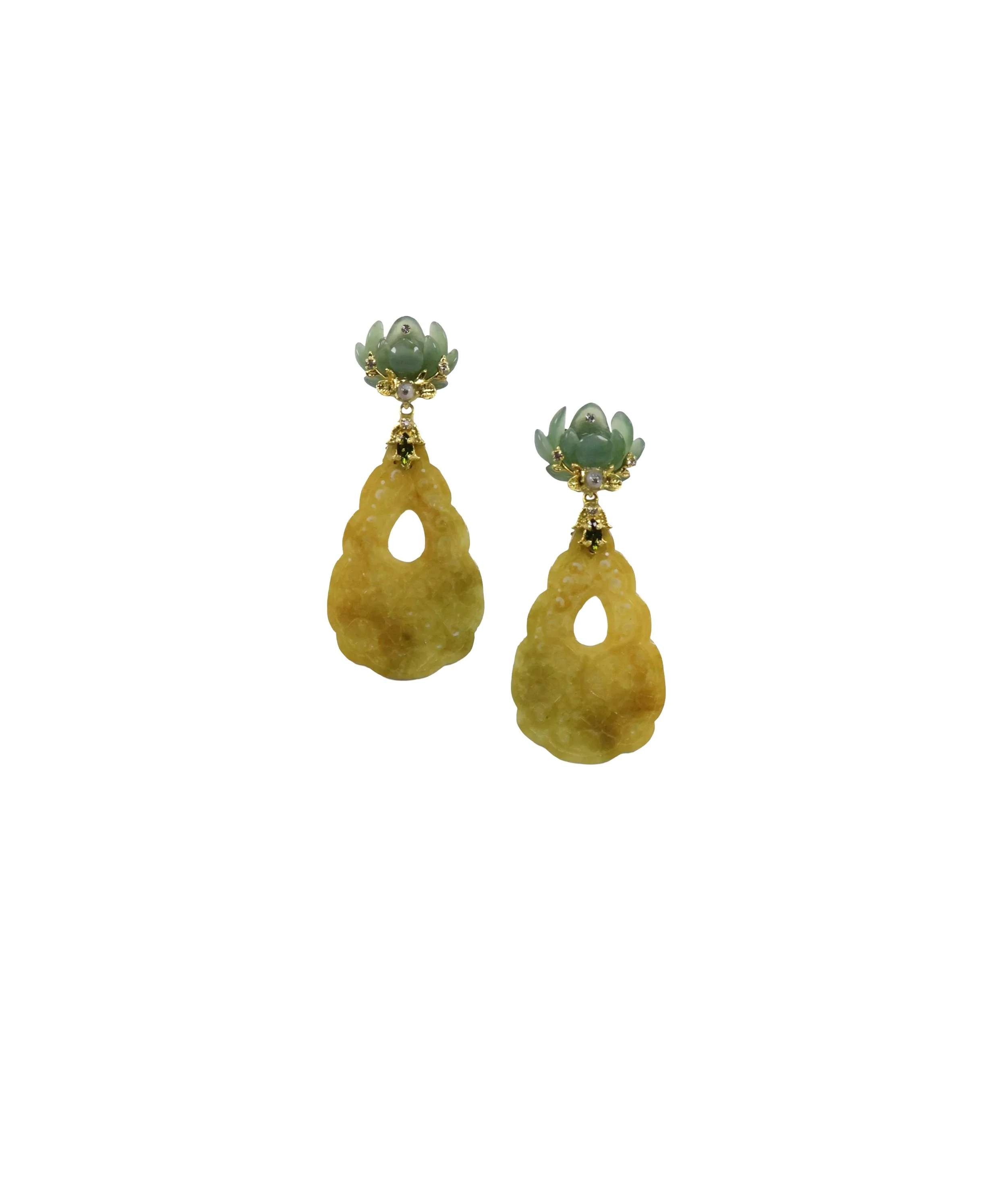 Pale Olmec & Honey Jadeite Earrings
