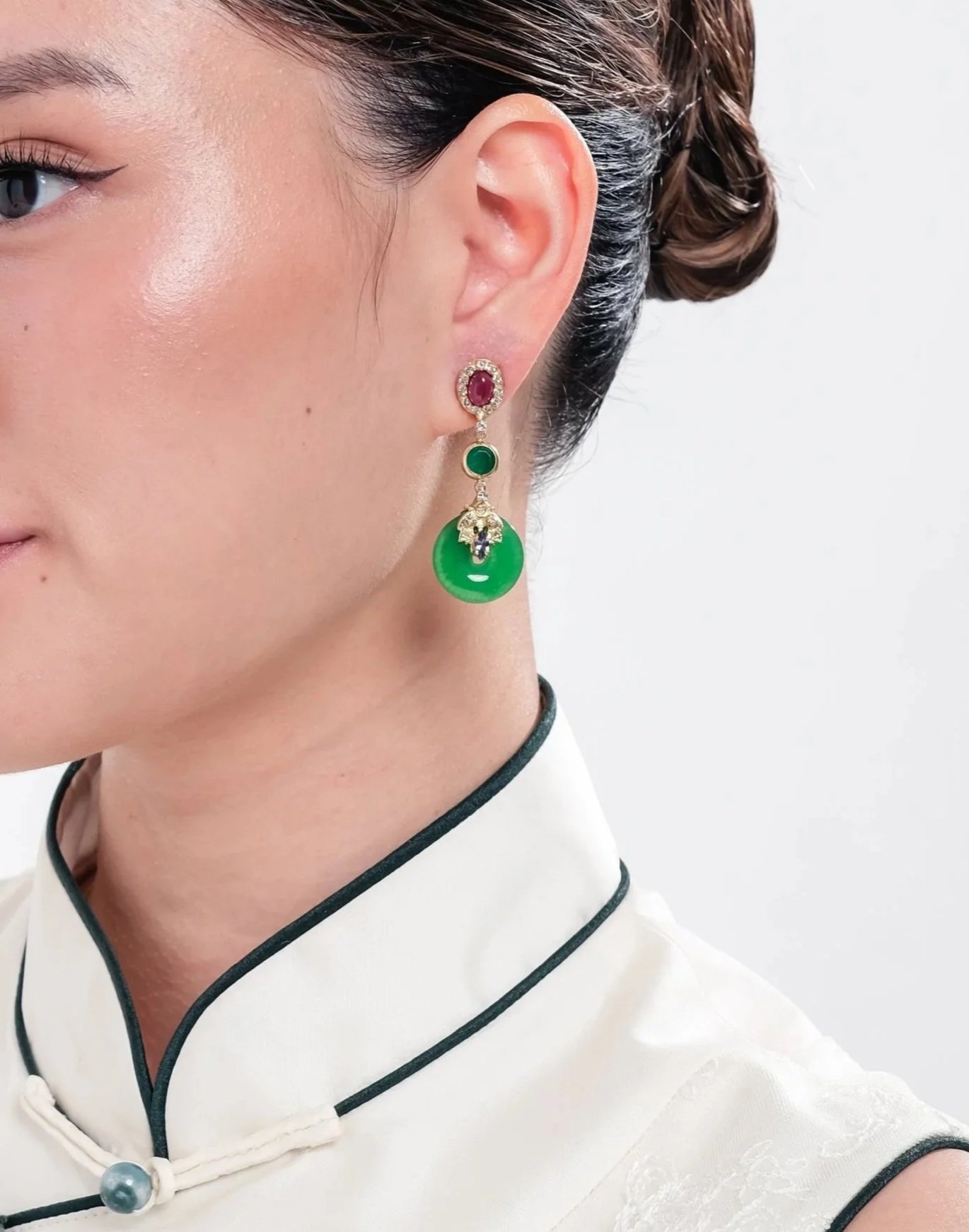 Green Jade Donut Earrings