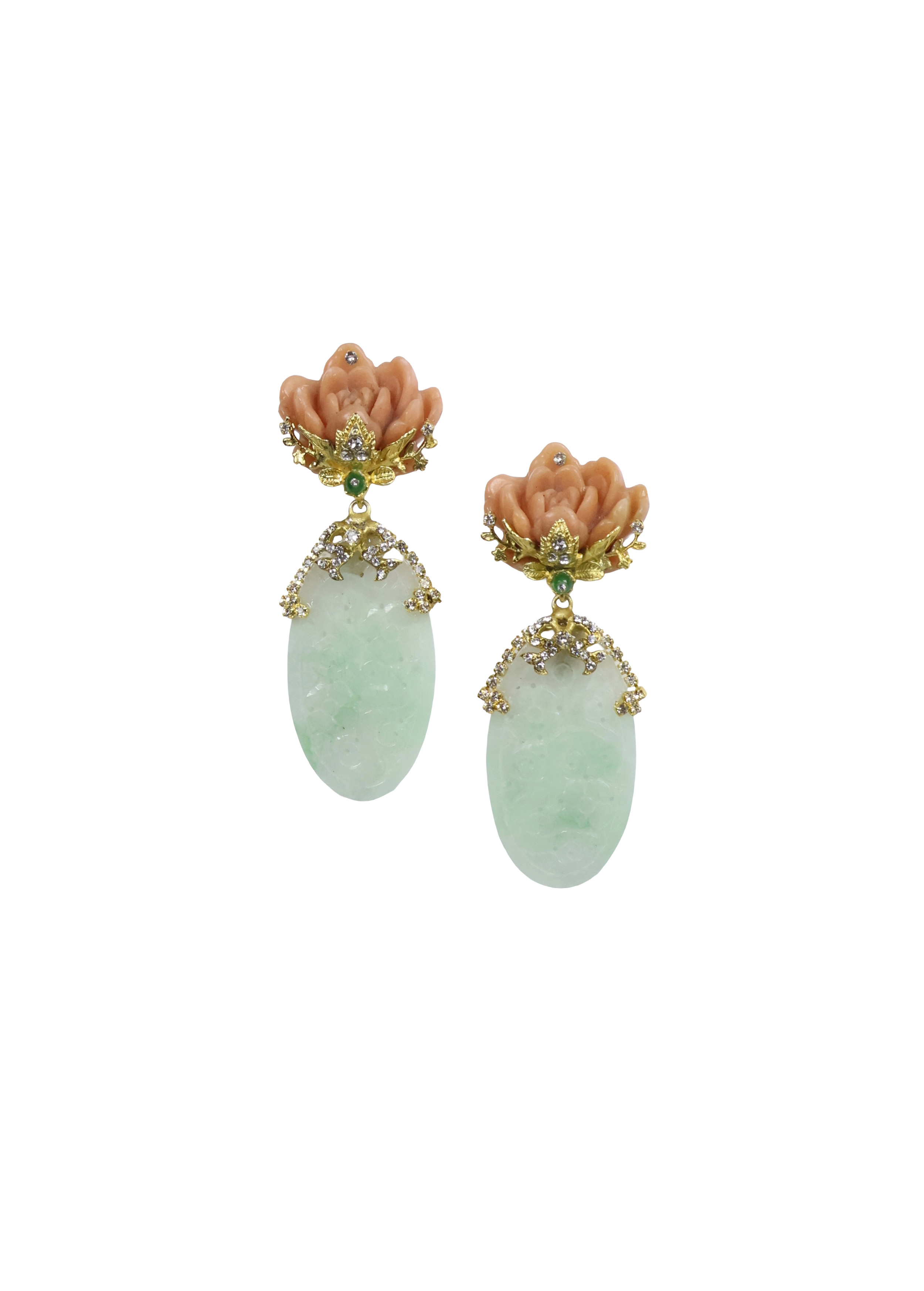 Coral Jade & Jadeite Earrings