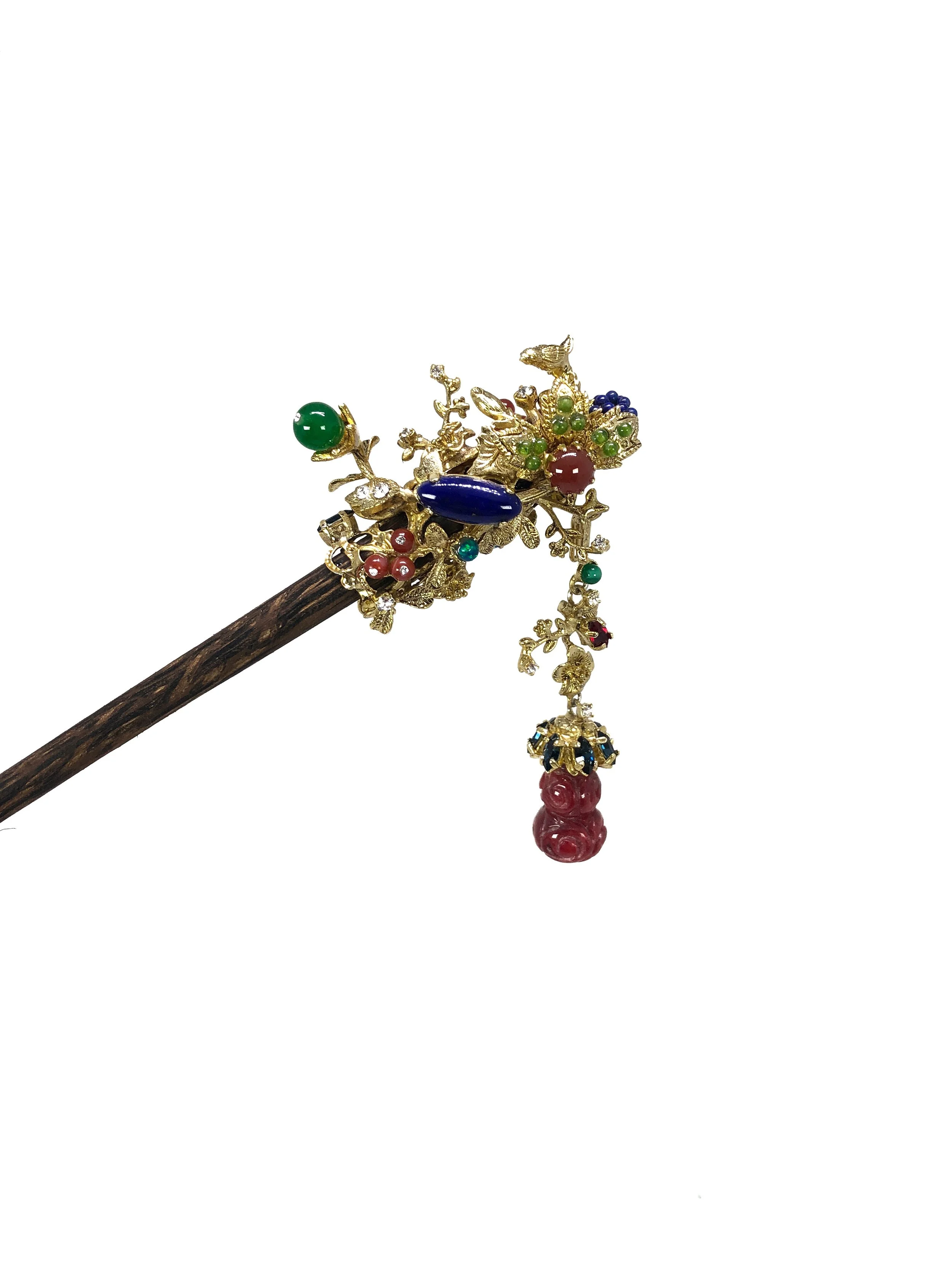 Mixed Jade & Agate Hairpin with Ebony Wood