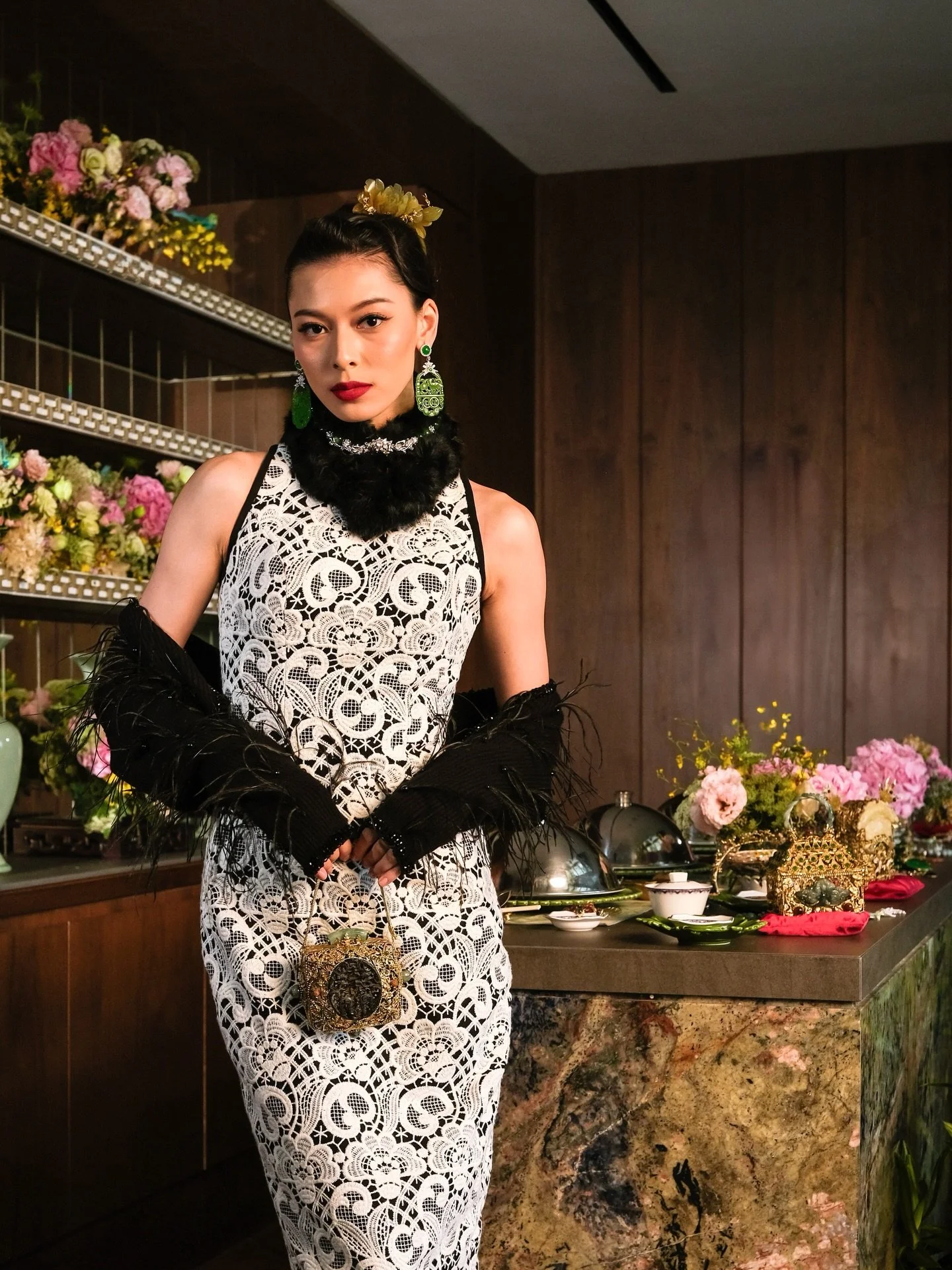 Carved green jade, a bold lip, and intricate lace. A study in contrast &mdash; elegance with a modern edge. 

Celestial Bloom &mdash; launching on the 23rd of January 

#epajewel 

location: @tangcourtjakarta @langham_jakarta 
attire: @sebastiangunaw