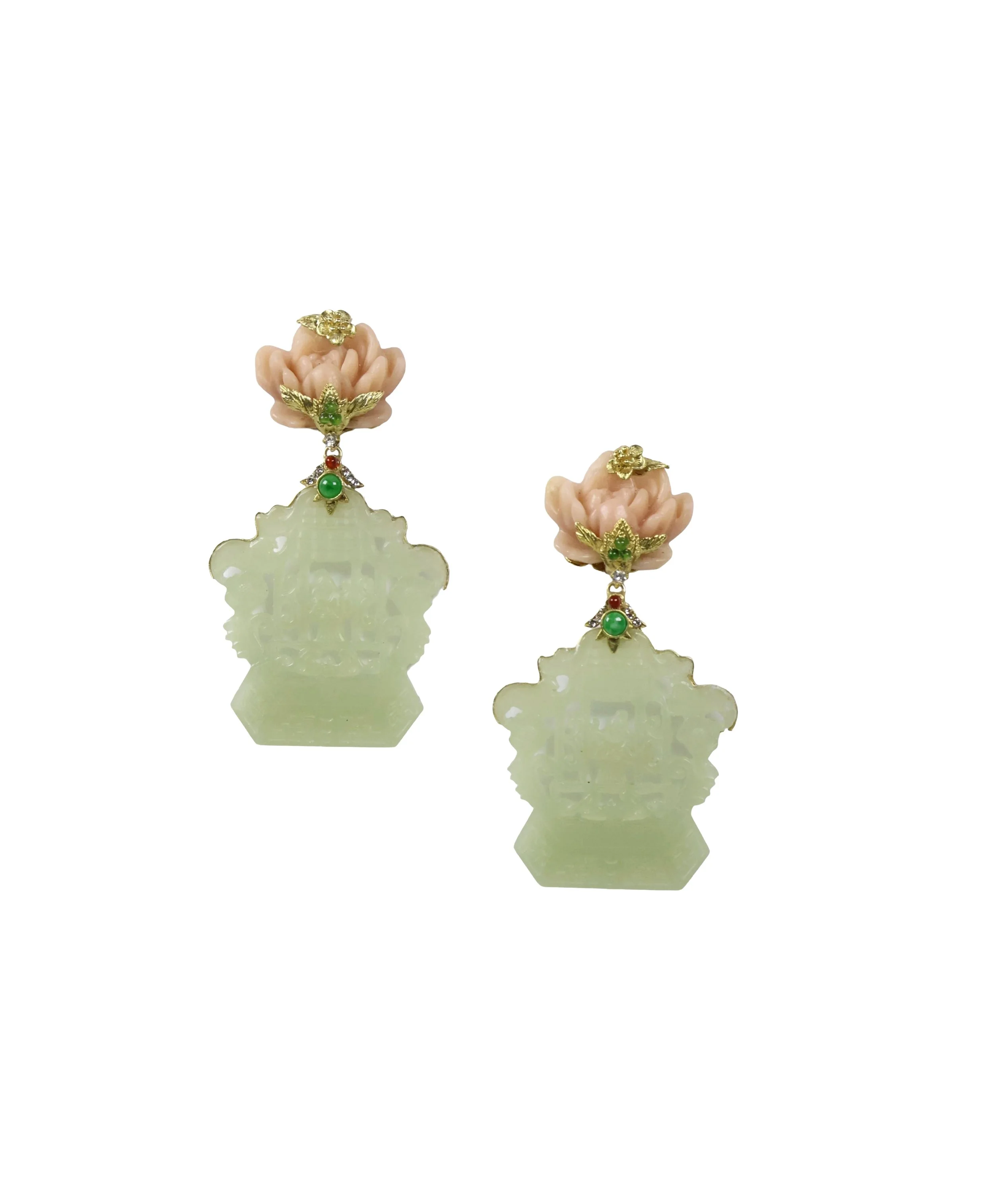 Pale Celadon & Pink Jade Earrings