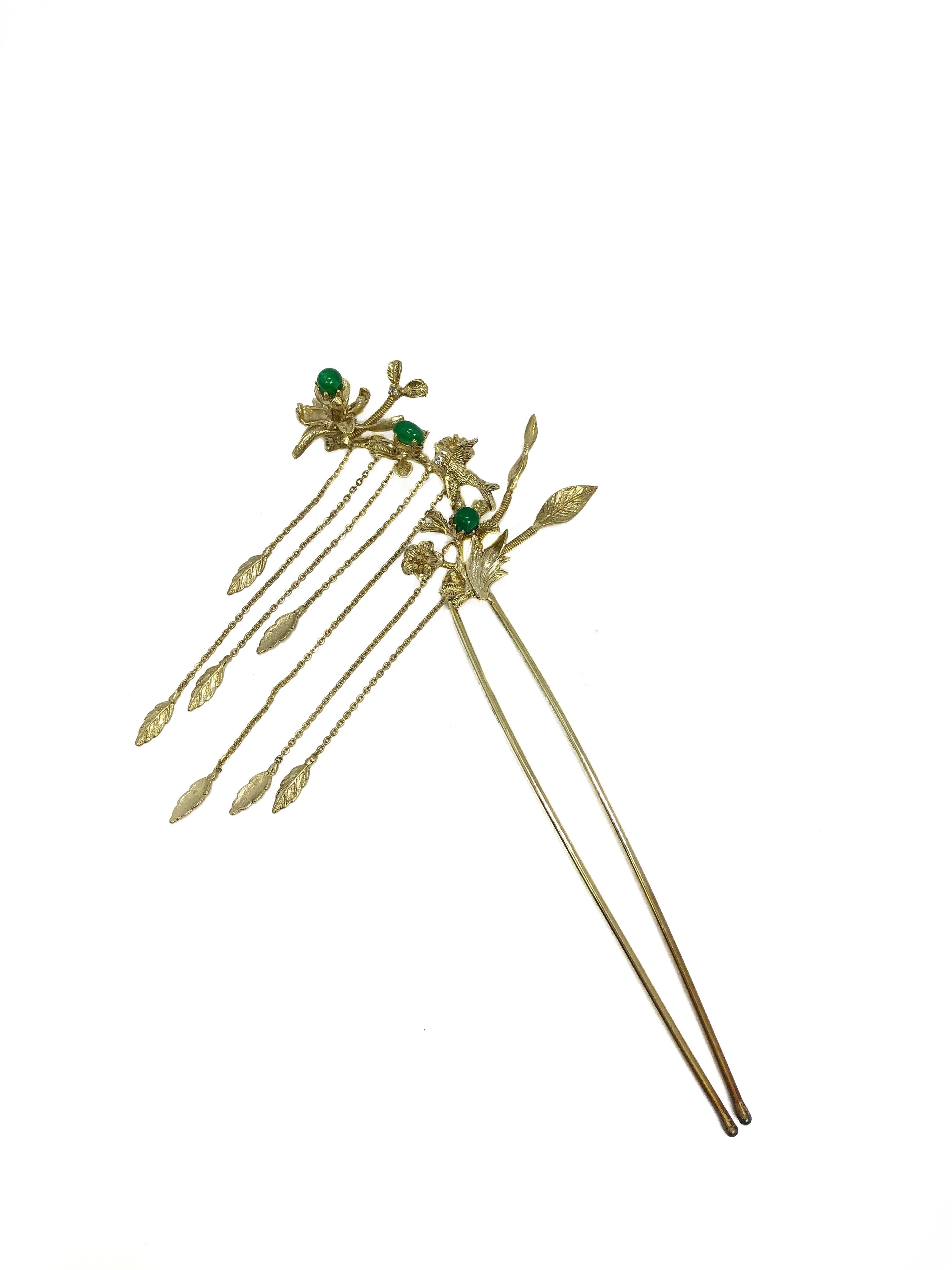 Green Jade & Gold Hairpin