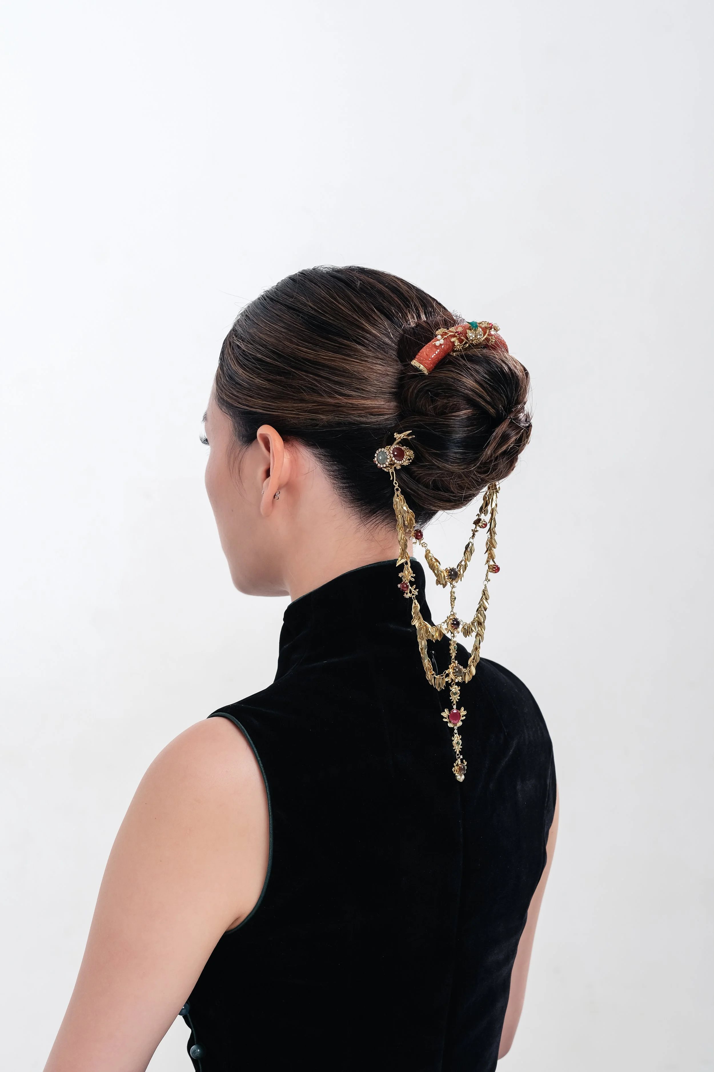 Red Agate & Chain Hairpiece