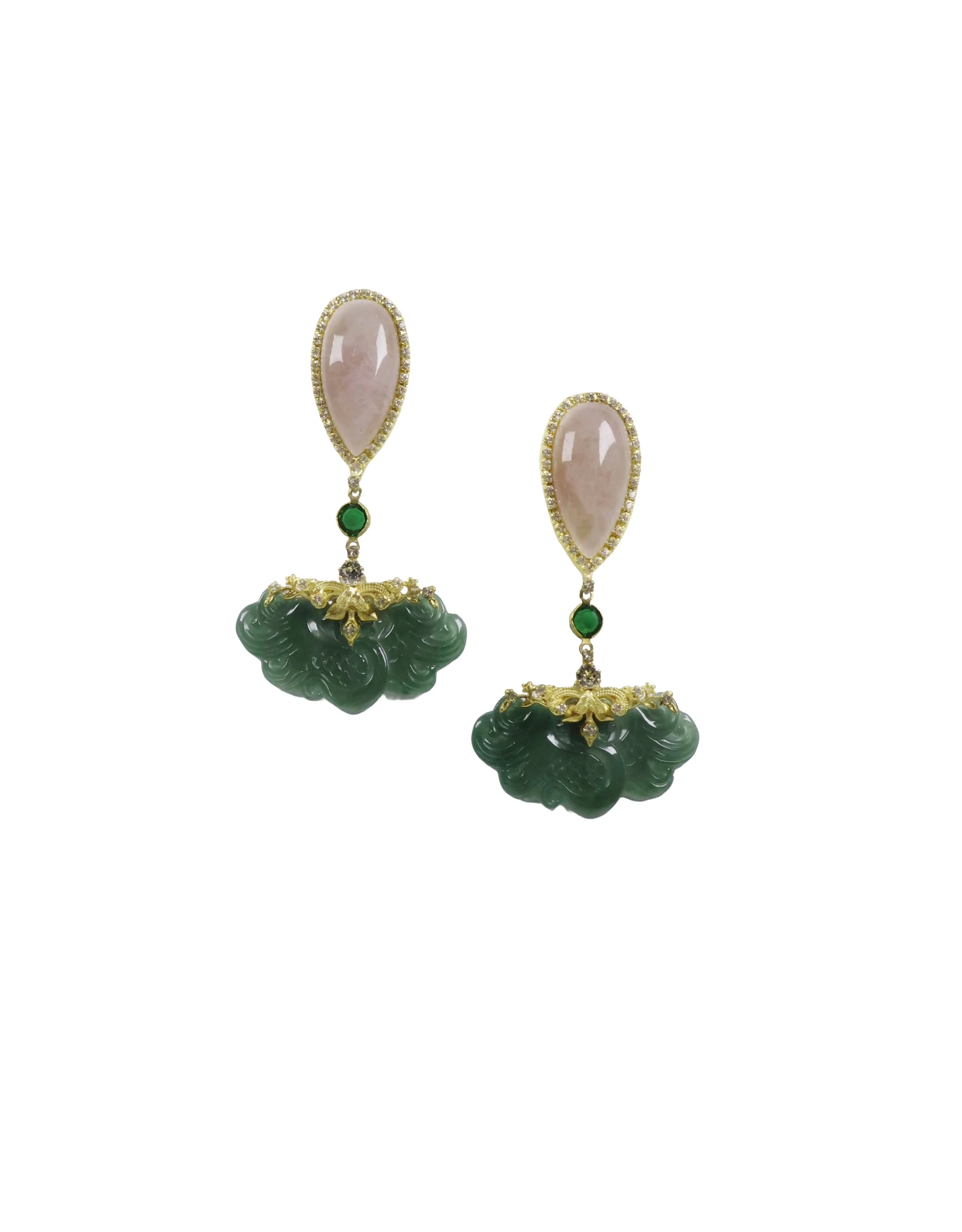 Dark Jadeite & Pink Jade Earrings
