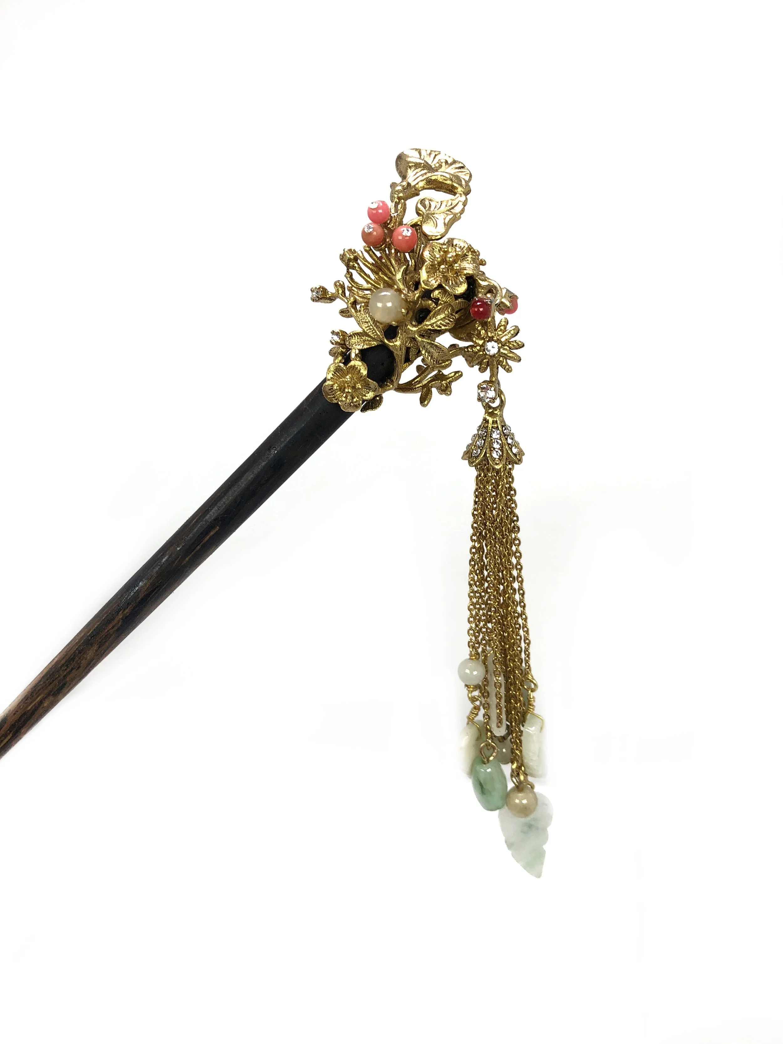 Mixed Pale Jadeite Hairpin with Ebony Wood