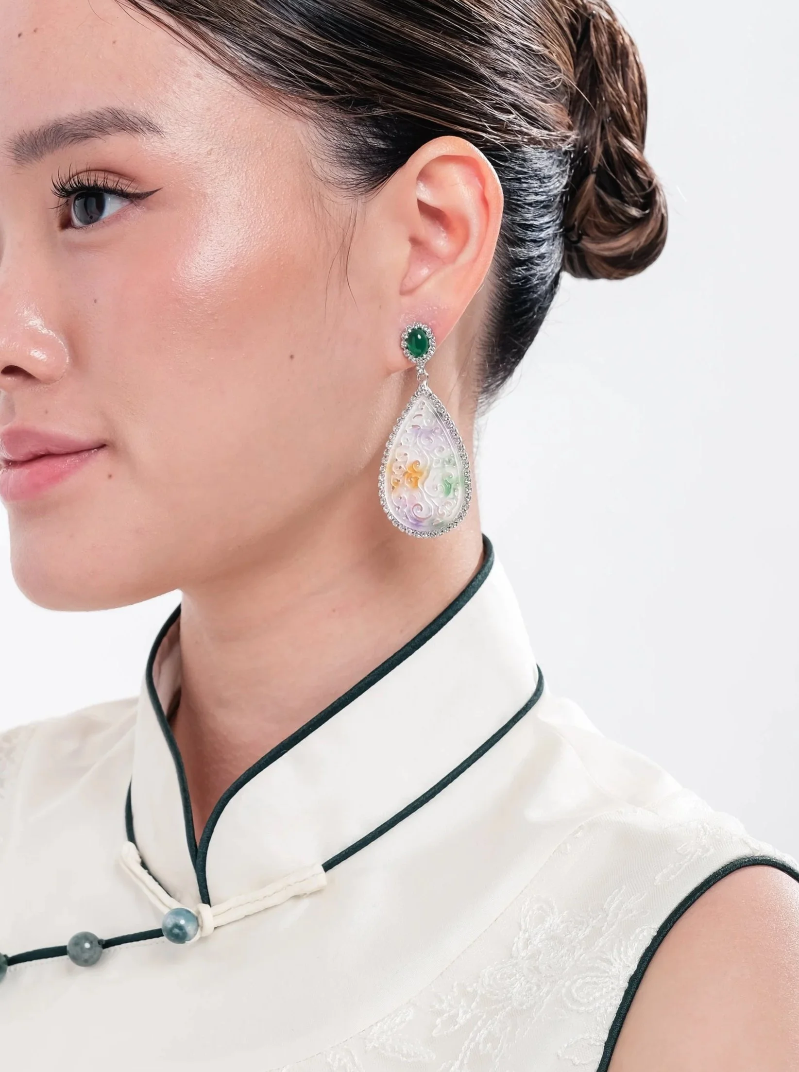 Fu Lu Shou Jadeite Earrings