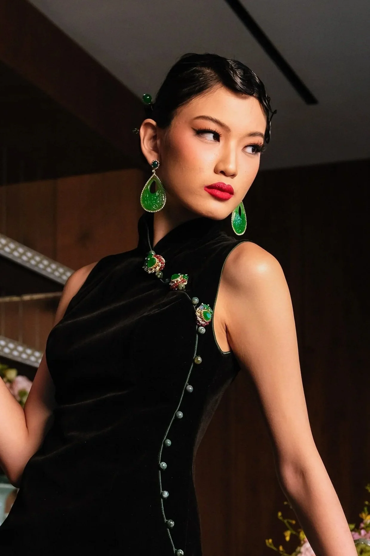 Green Jade Button Brooch