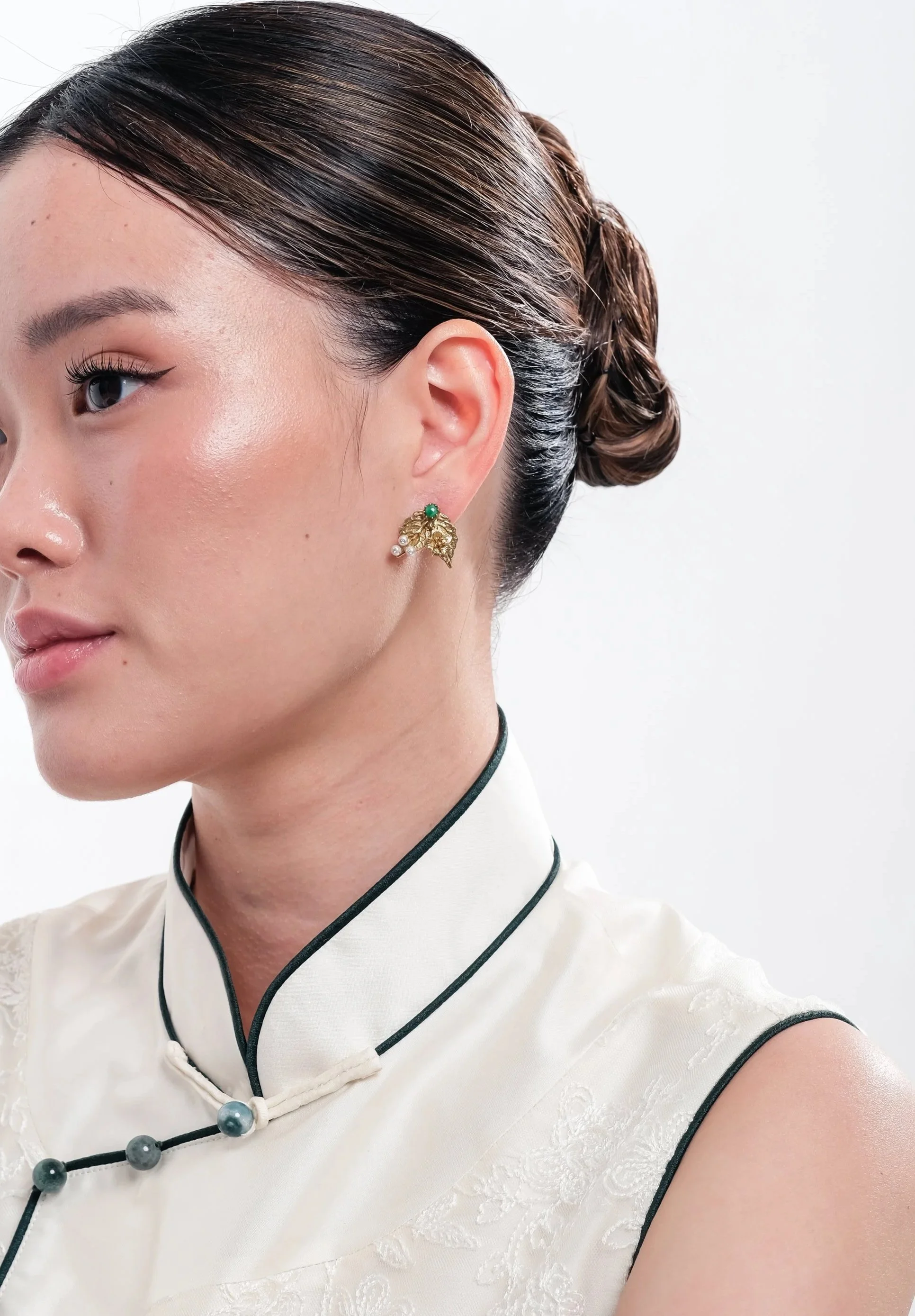 Jade & Pearl Leaf Earring