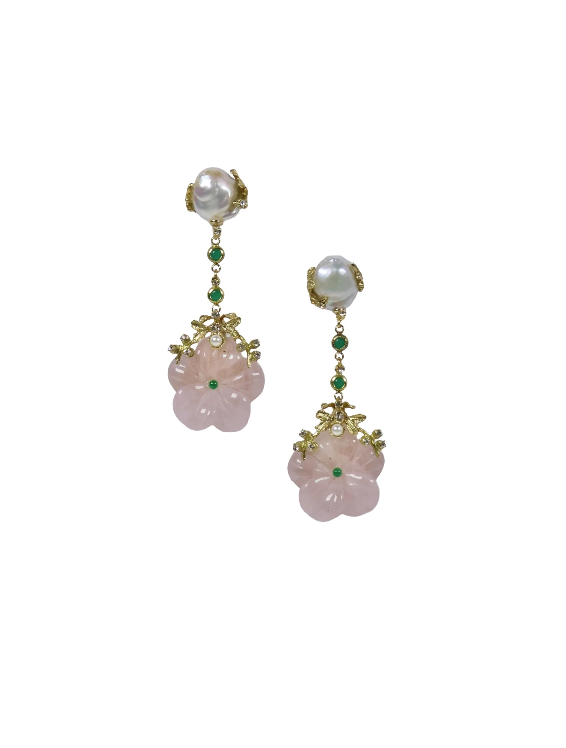 Pink Jade & Pearl Earrings