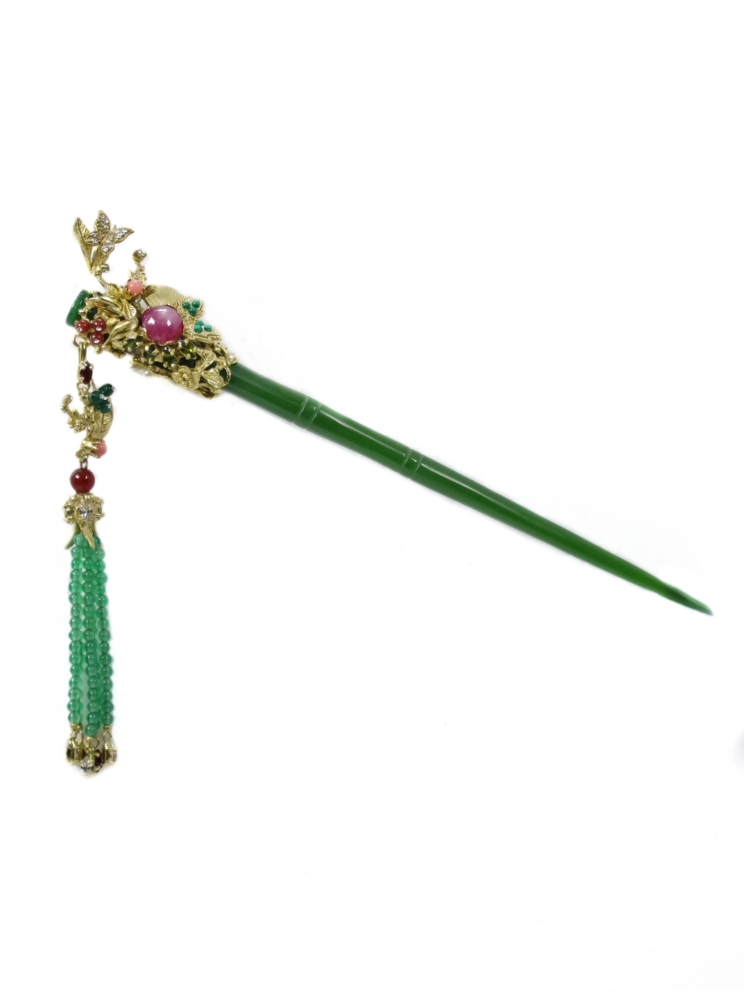 Pink Ruby & Green Jade Hairpin