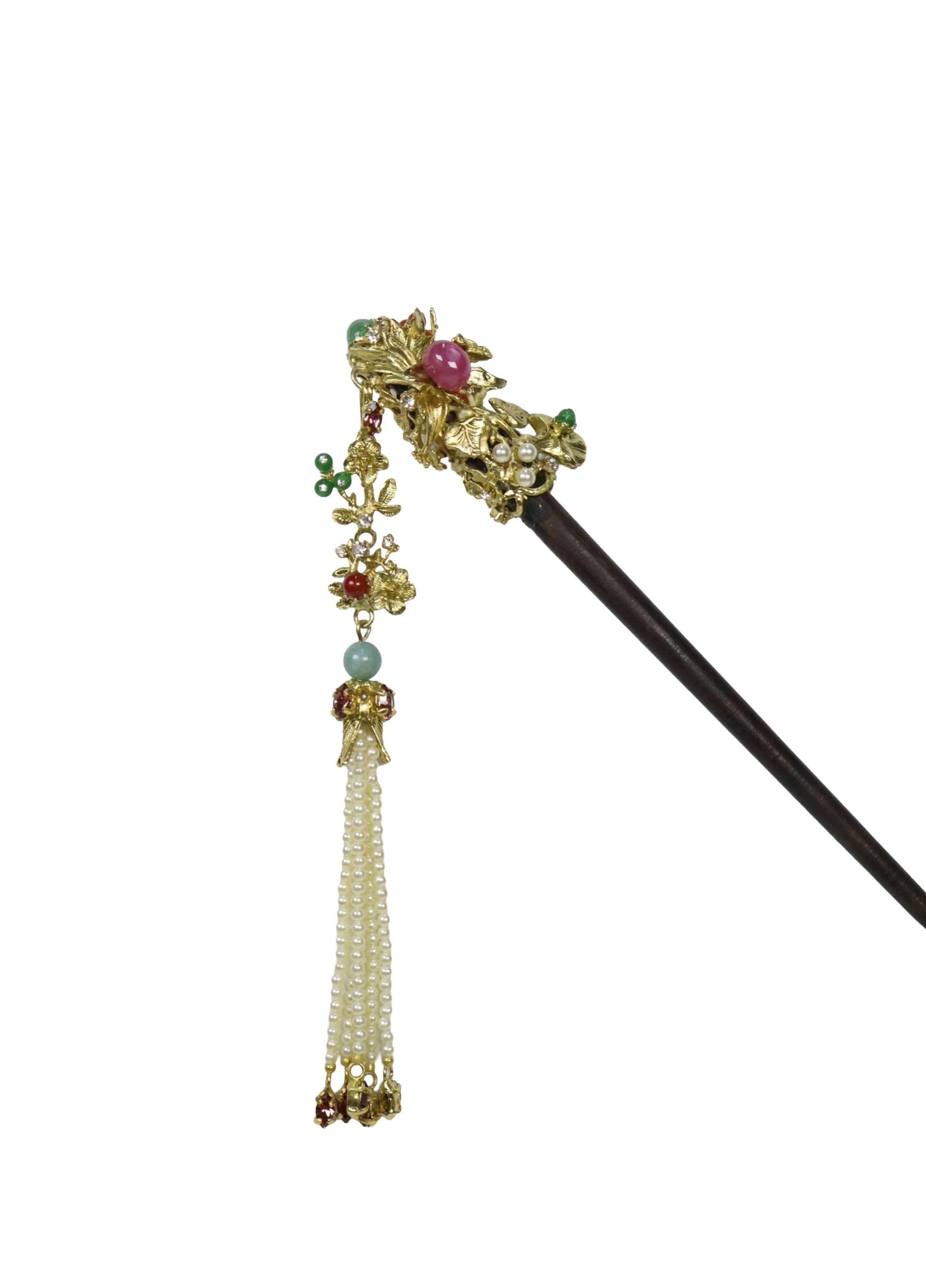 Pink Ruby & Pearl Hairpin with Ebony Wood