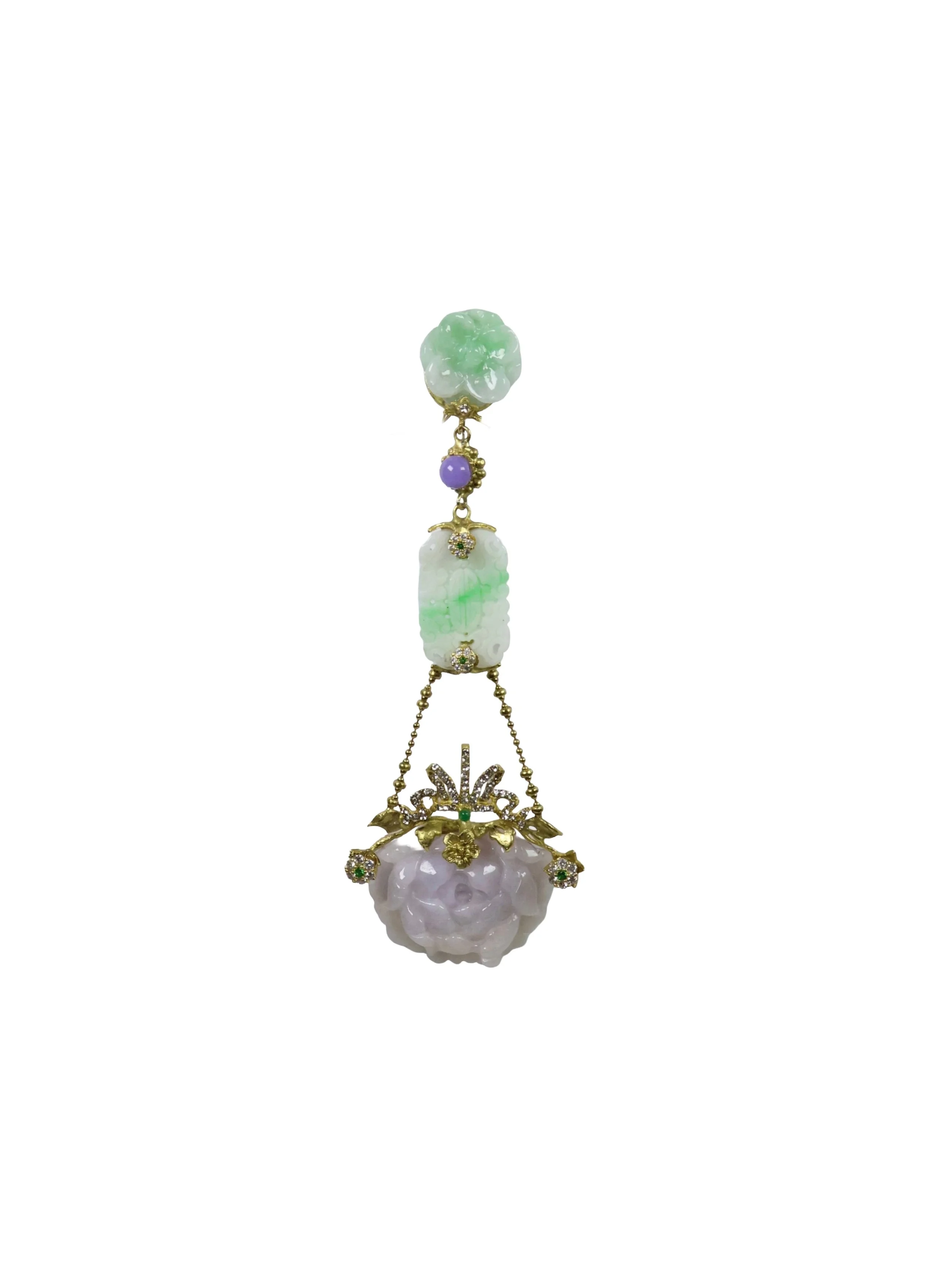 Lilac & Celadon Jadeite Brooch